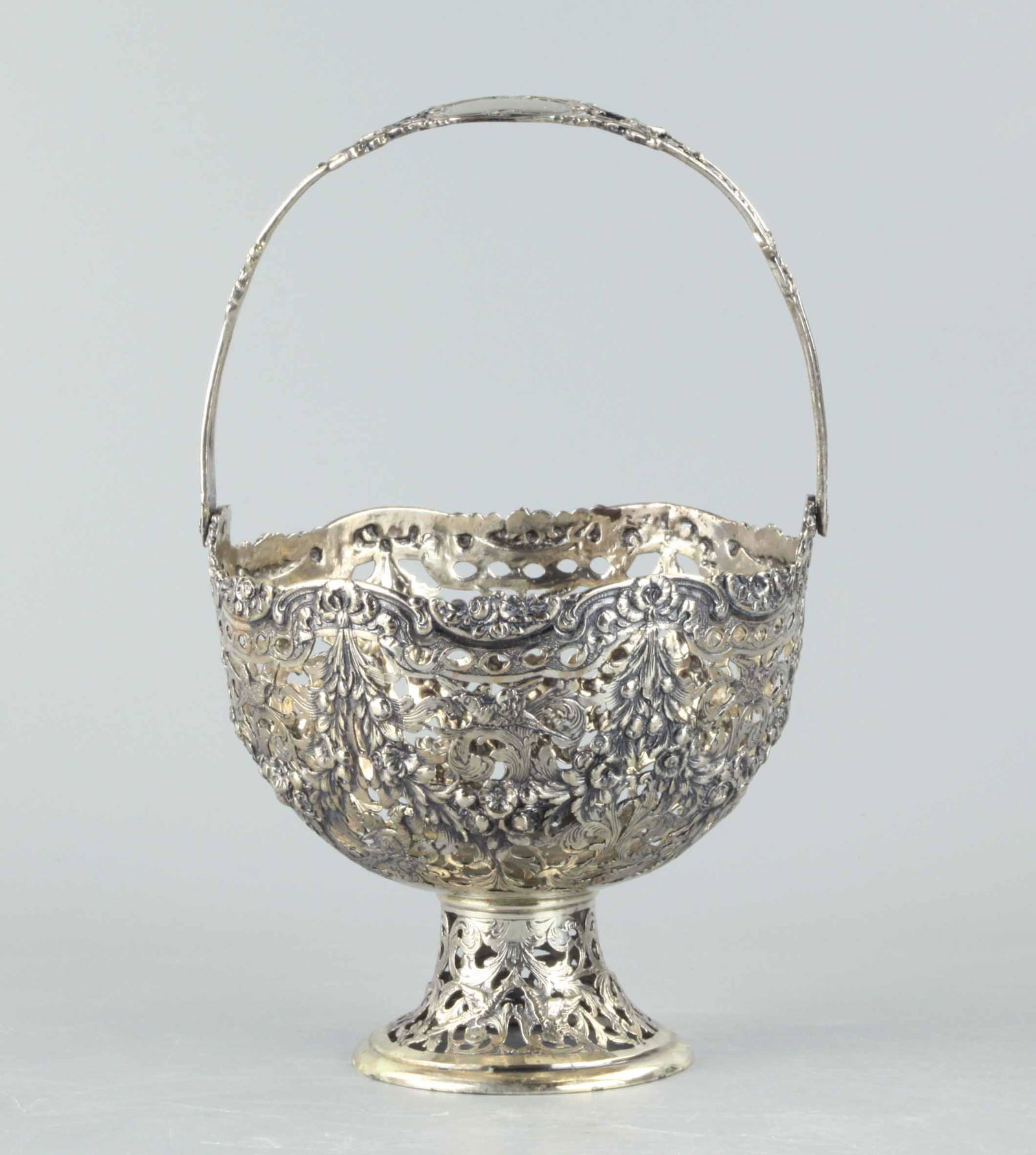 19th century sterling silver basket, hand carving (1 of 7)