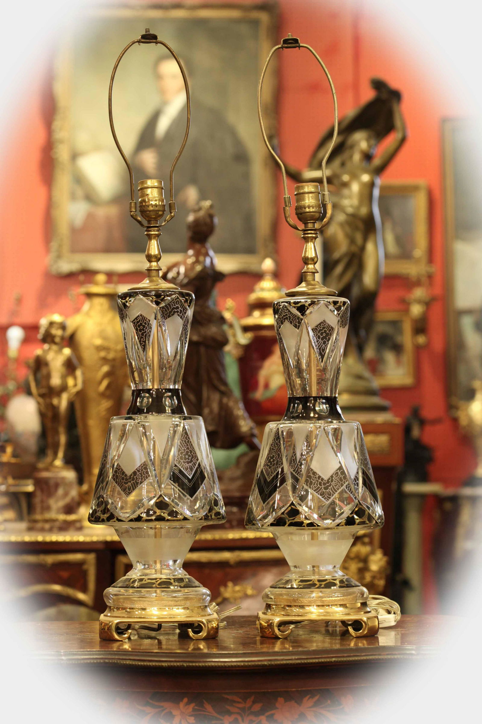 Pair large 19 C porcelain lamps with bronze base (1 of 6)