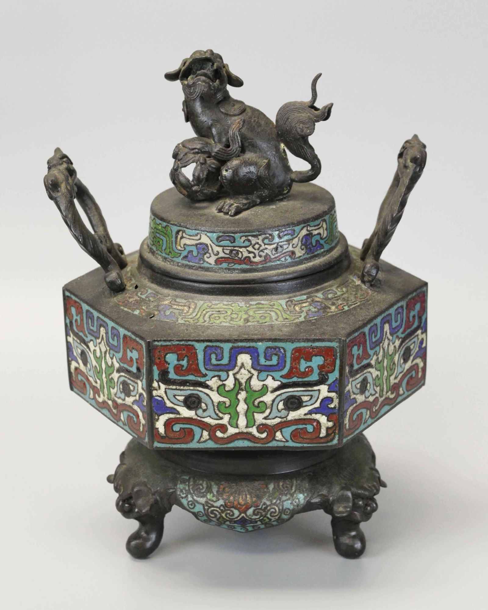 Bronze Container with enamel and dragon on the lid (1 of 6)