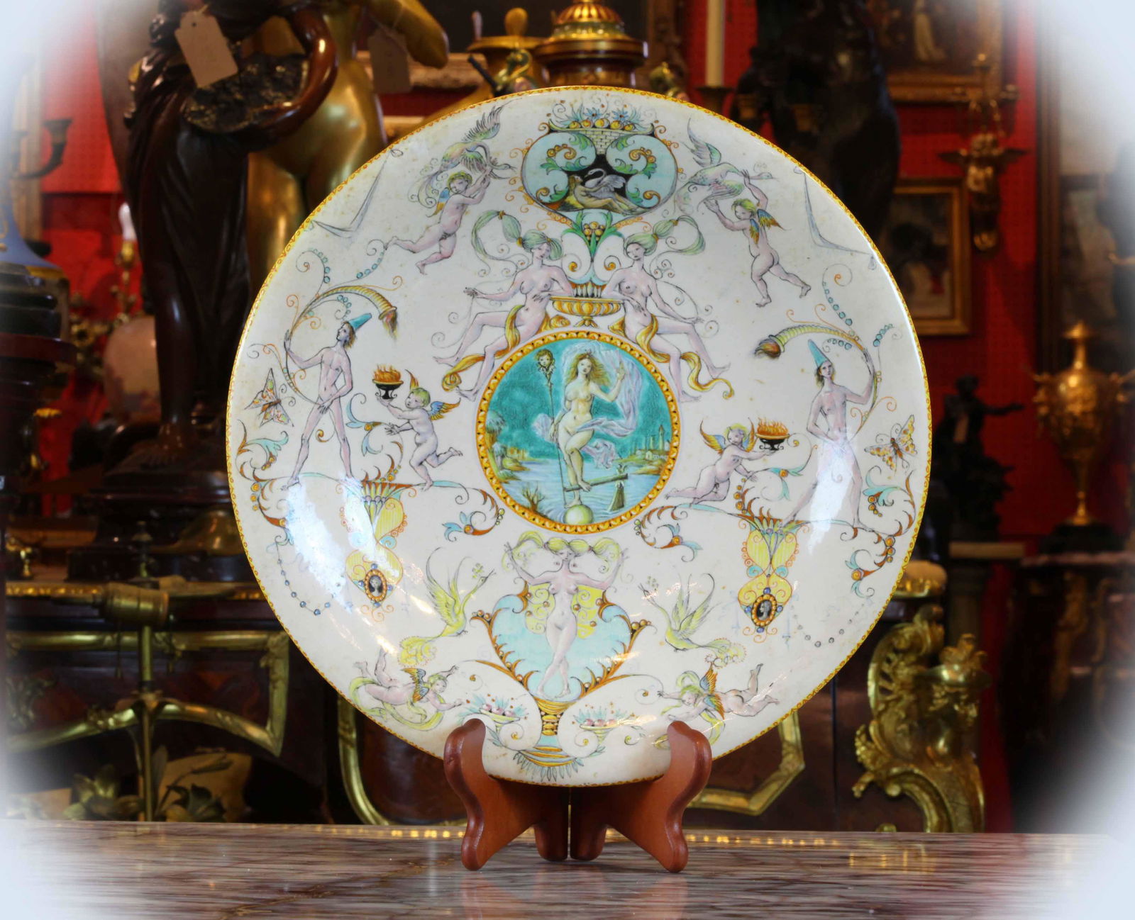 19 C hand-painted wall plate, marked (1 of 3)