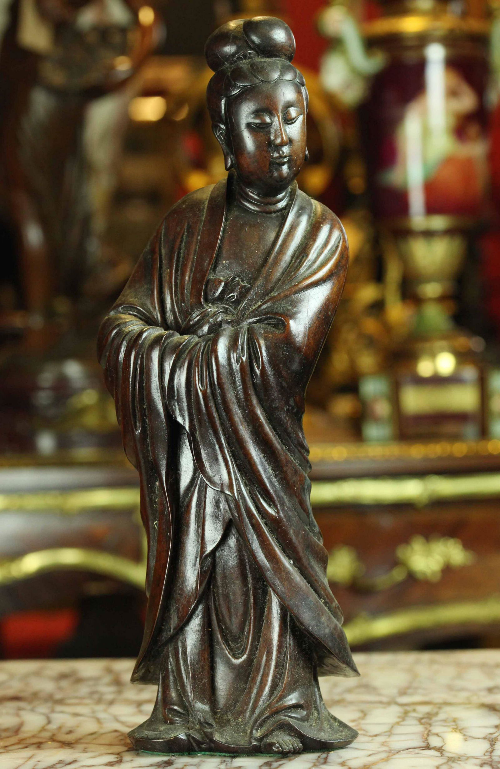 19 C Chinese wood carving figurine sculpture (1 of 3)