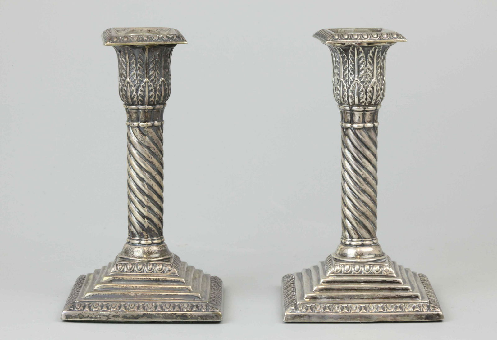 Pair of sterling silver candlesticks, marked (1 of 5)