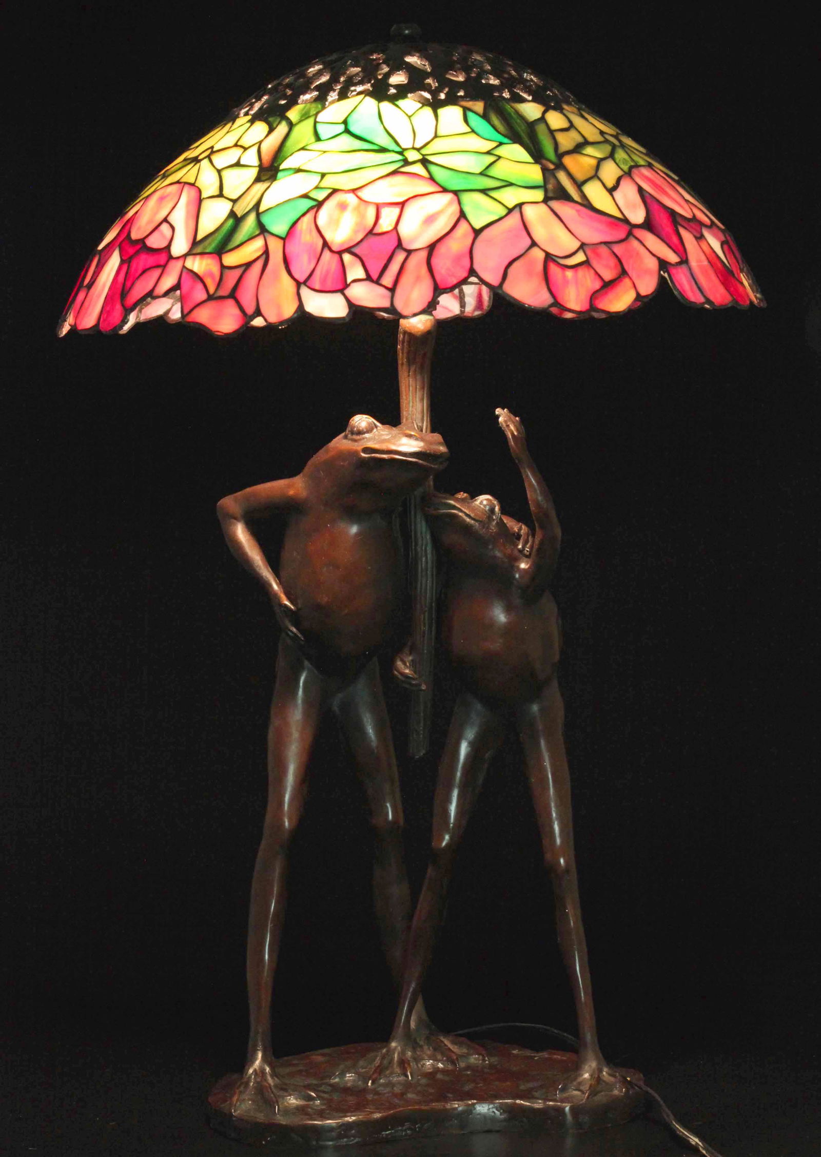 Dark bronze patina lamp of frogs (1 of 9)