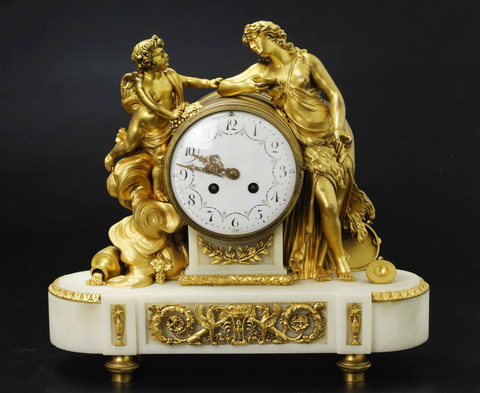 Dore Bronze Figurines On Carrara Marble Clock