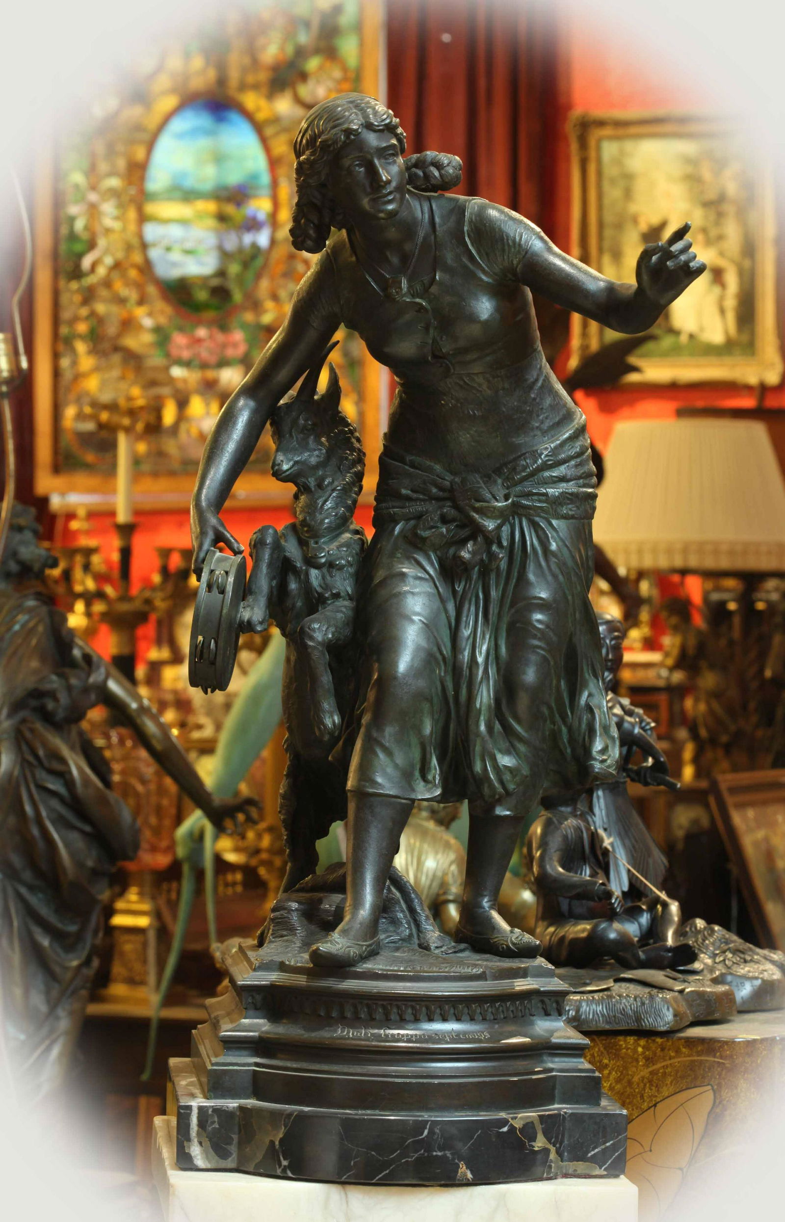 19 C dark brown patina bronze sculpture, signed (1 of 9)