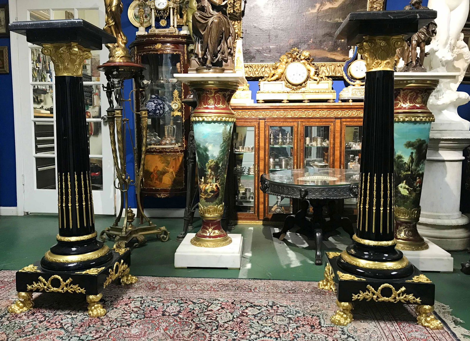 Pair large marble, wood and gilt bronze pedestals (1 of 7)