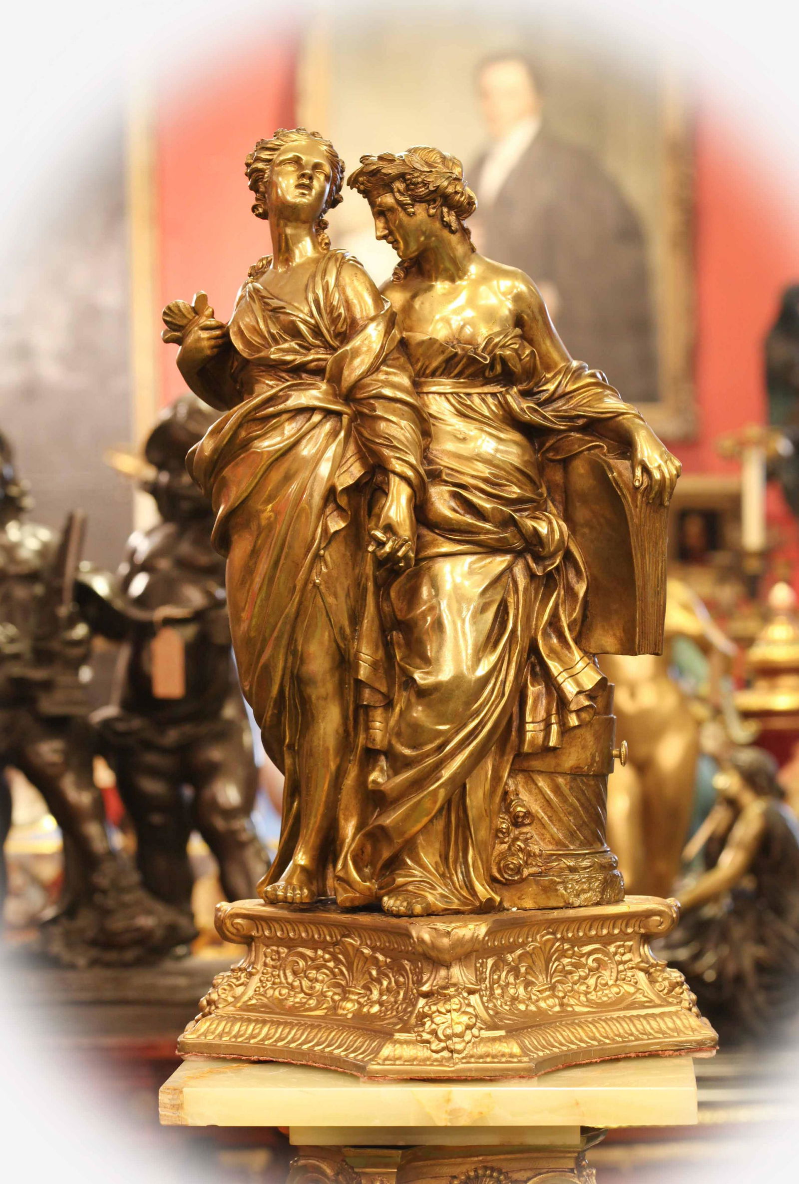 19th C Gilt Bronze Sculpture Group with Metal Base,Very (1 of 9)
