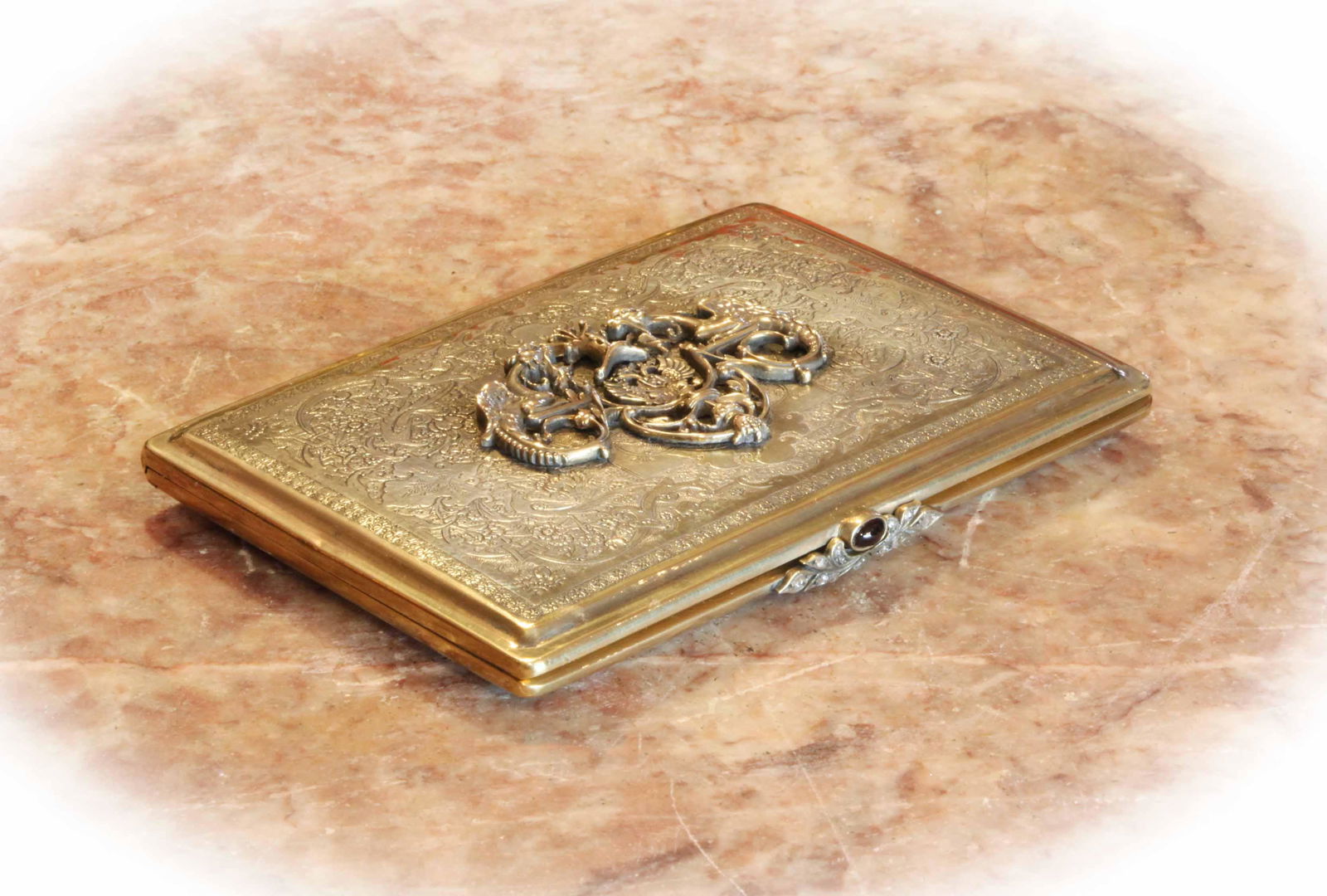 19th C Russian Silver & Ruby Cigarette Case,Marked, (1 of 6)