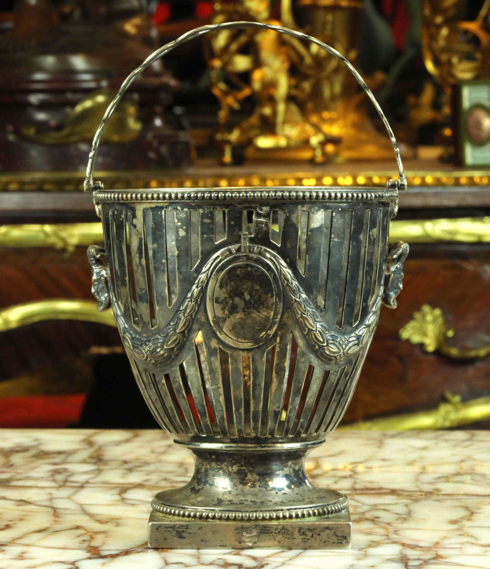 19 C Silver Basket with Handle,Marked 84, Good (1 of 7)