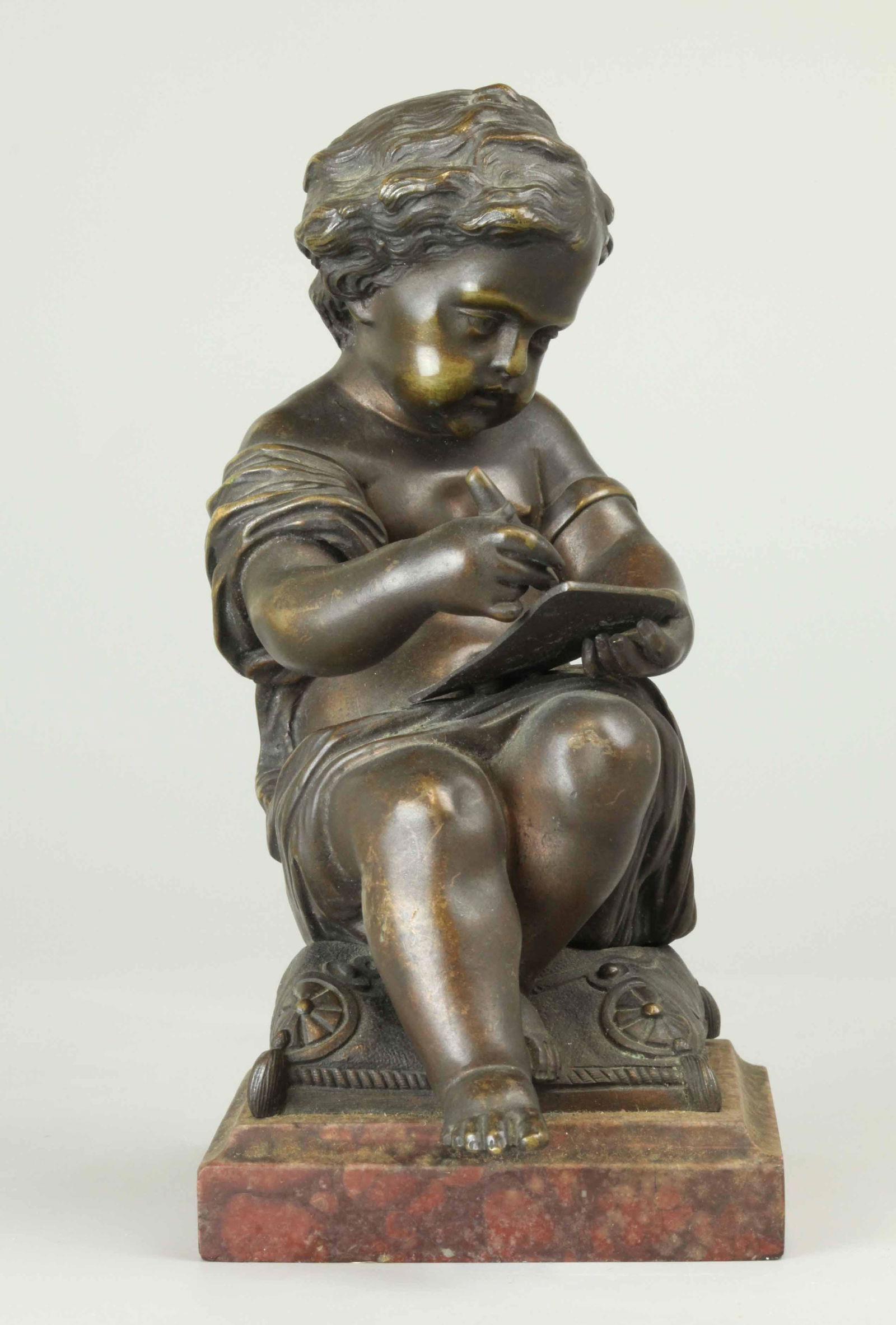 Cute 19th Century Bronze Child Writing on Paper,Good (1 of 5)