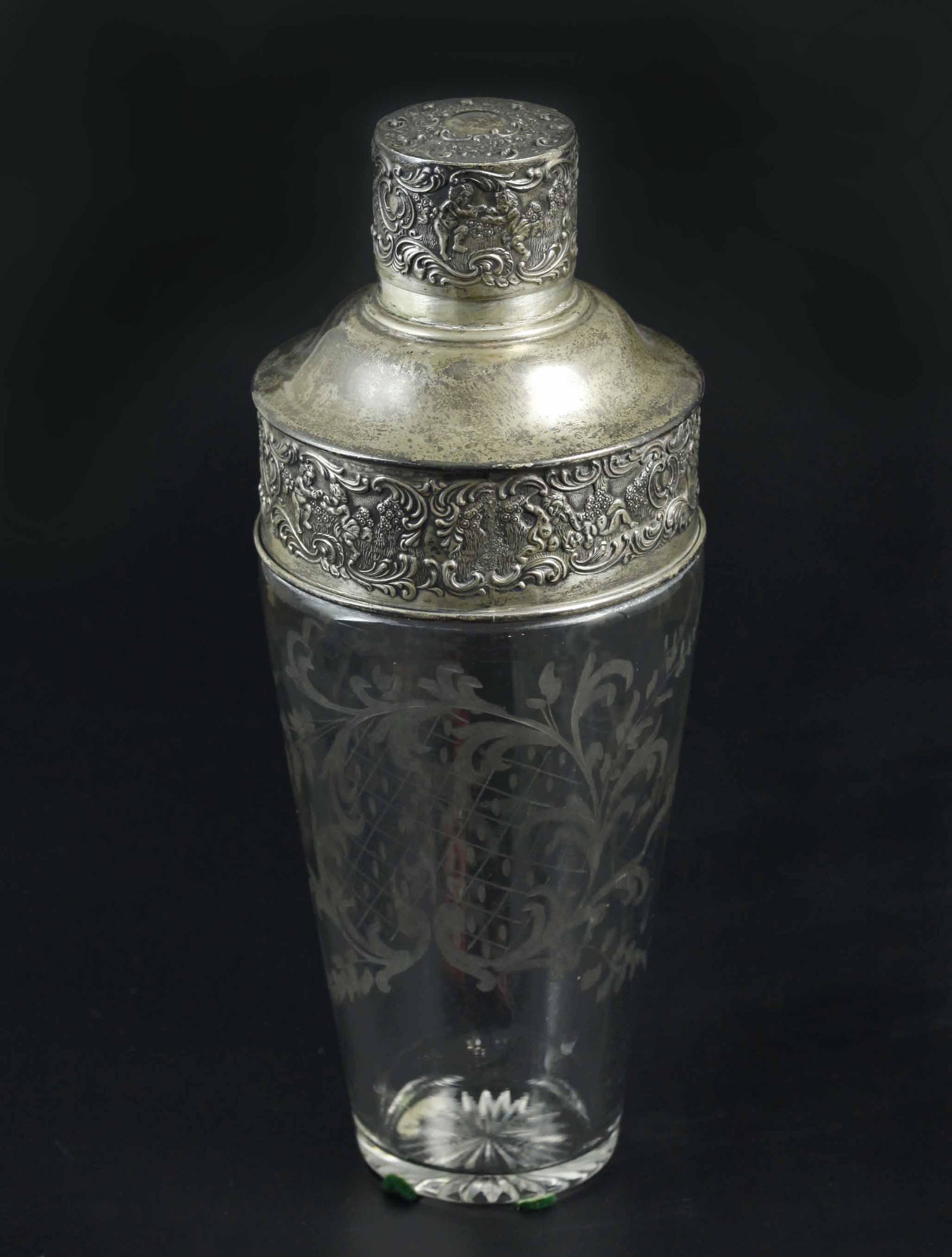 19th-20th century cut-crystal and sterling silver-mounted cocktail shaker, marked (1 of 6)