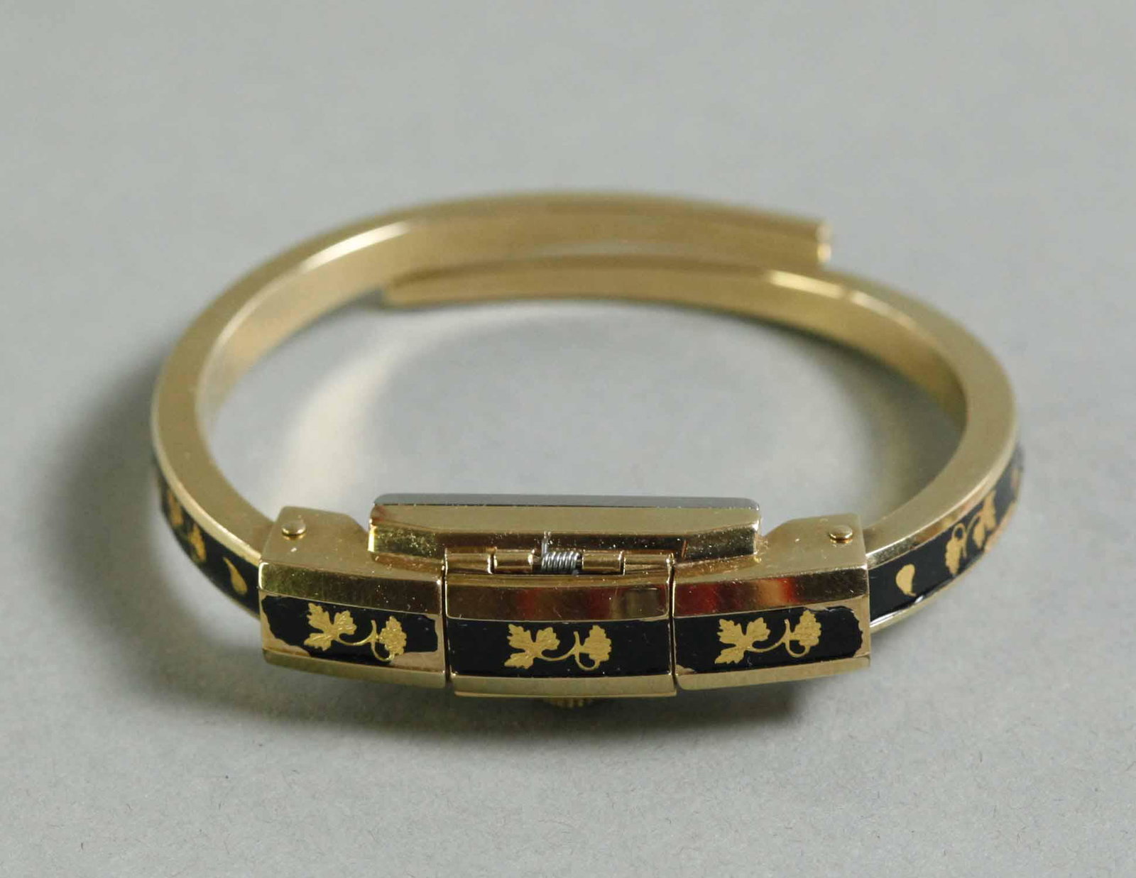 Bucherer 17J Lady Gold Plated Black Enamel Cuff Bangle Swiss Hand-Wind Watch (1 of 5)