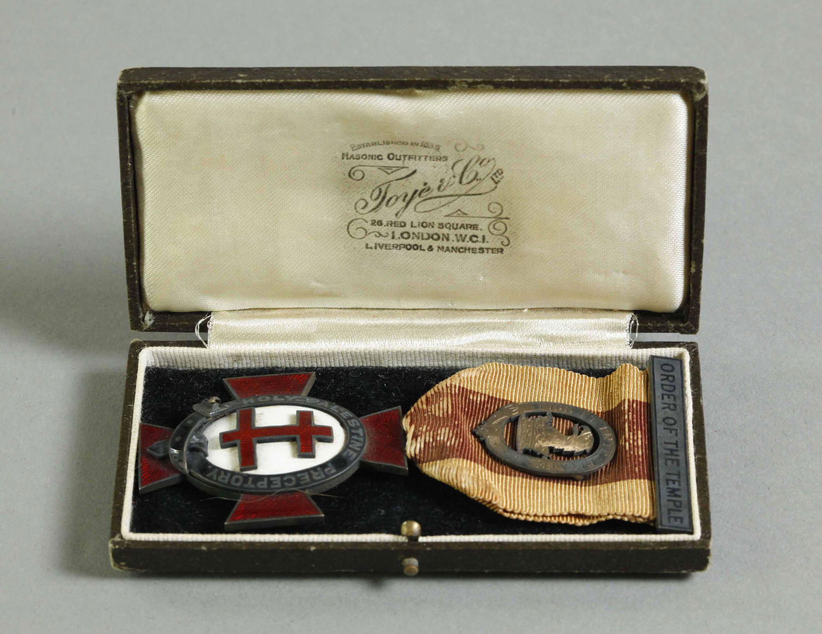 Rare Late 19th C English silver and enameled The Knights Templar presentation in original box (1 of 6)