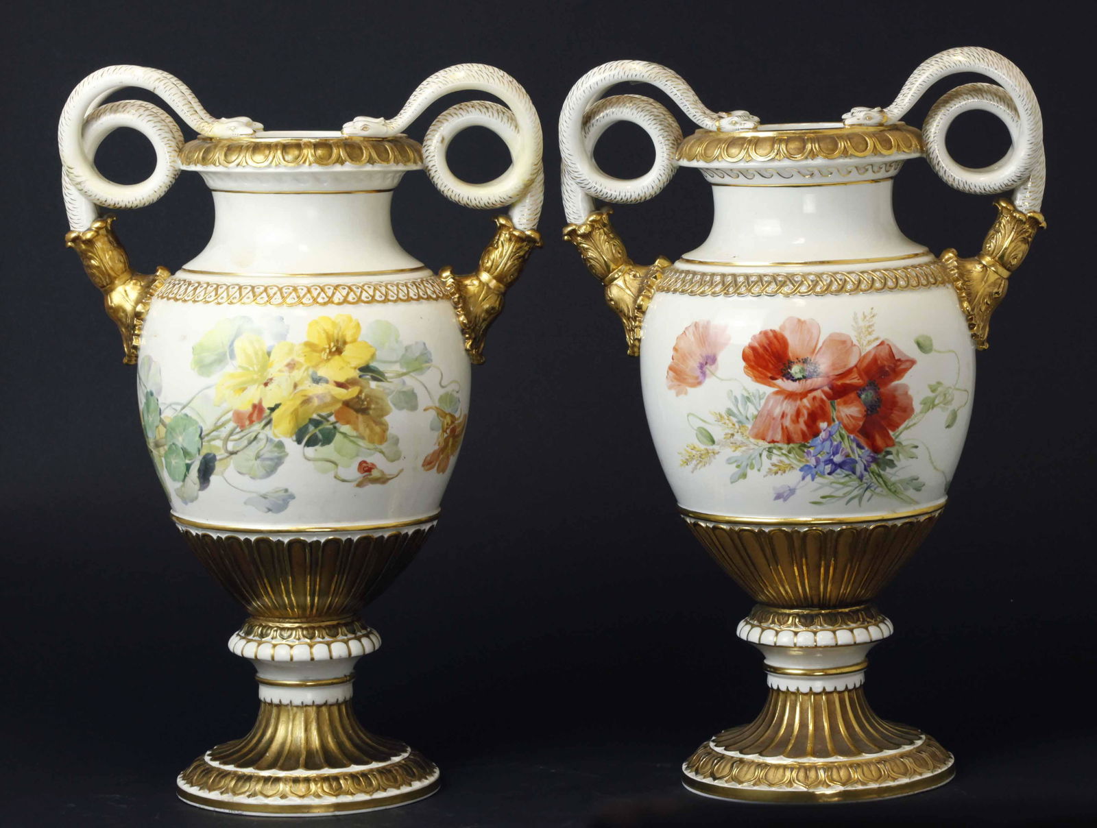 Two early 20th century Meissen porcelain snake-handled vases (1 of 8)
