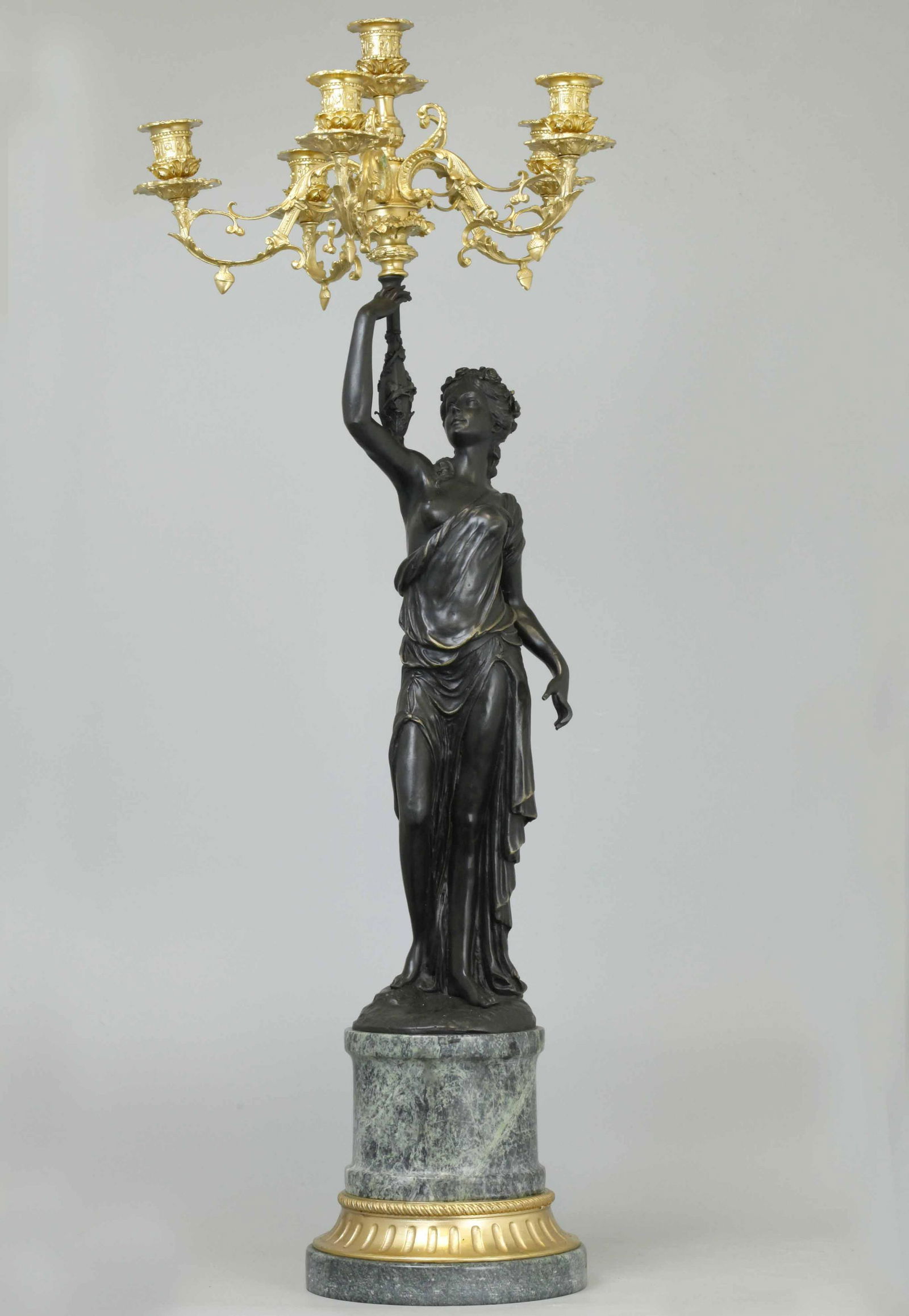 19 C large patina bronze figural candelabra (1 of 8)