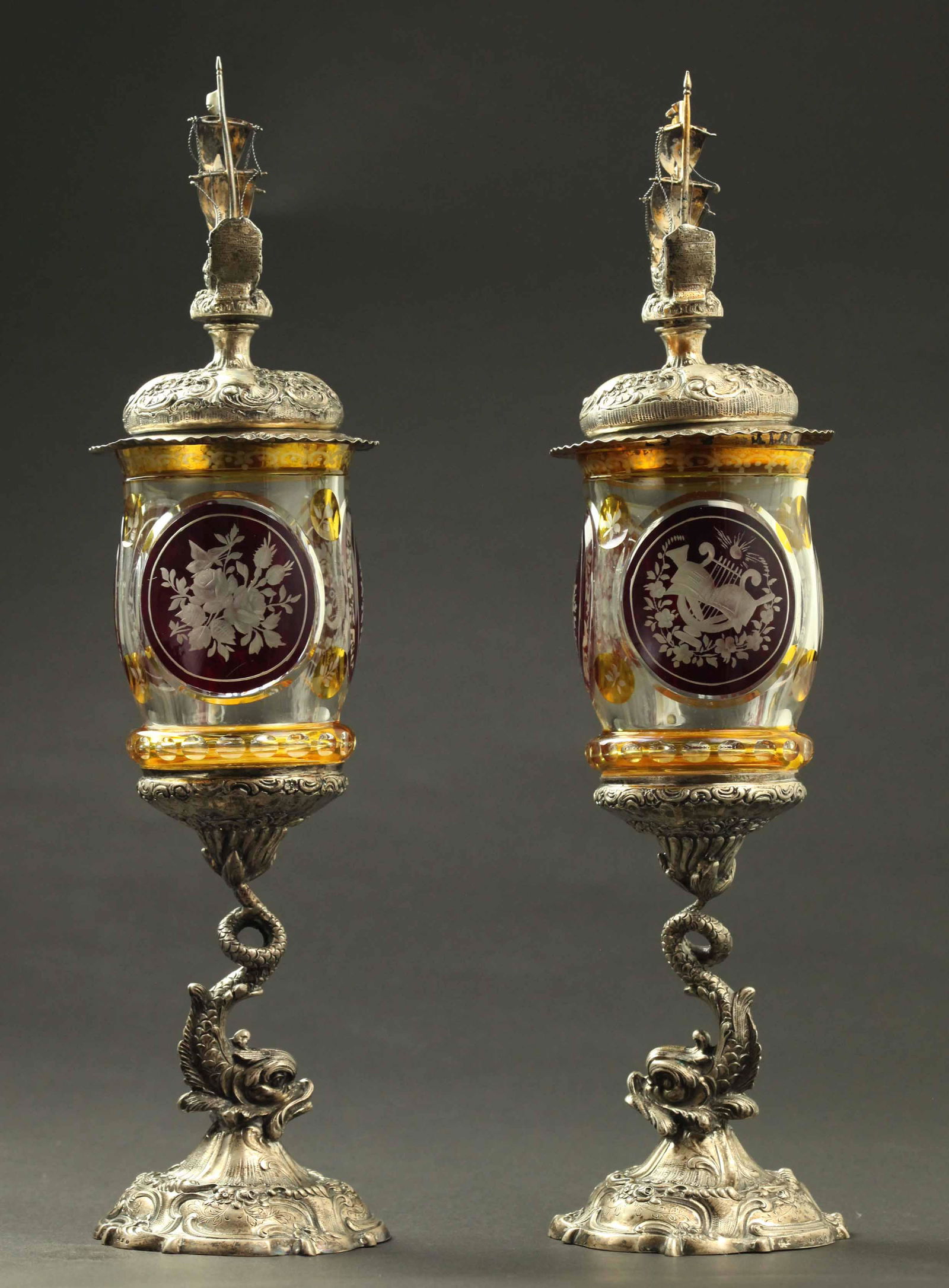 19-20th century gilt bronze and enamel singing bird box, marked (1 of 6)