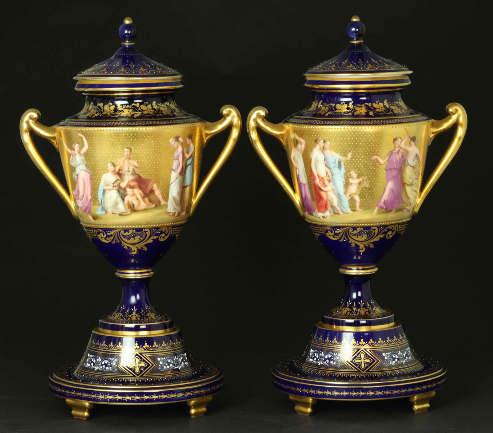 Pair 19th century blue royal sevres porcelain lidded vases, signed (1 of 7)