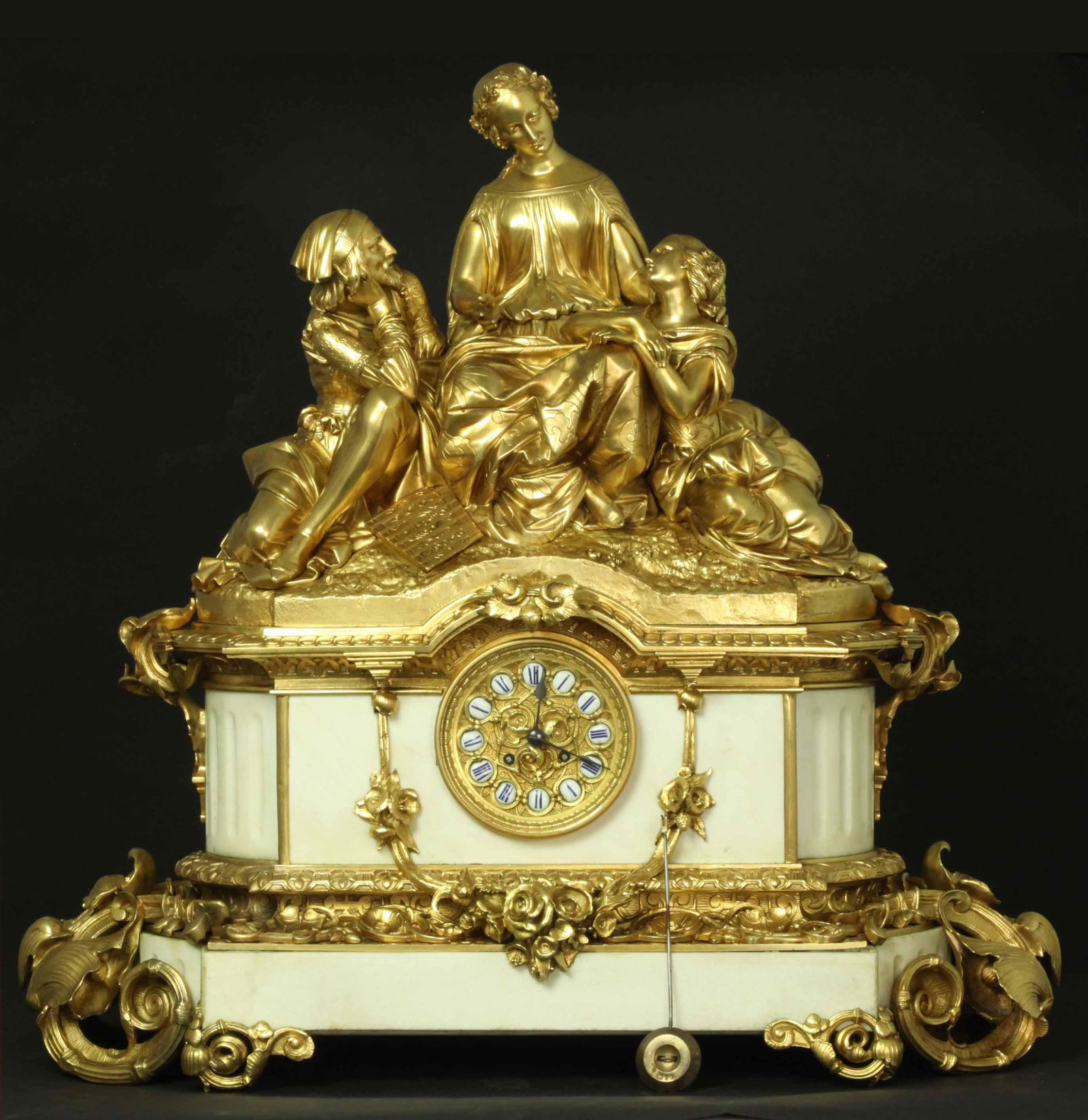 Large 19th century Dore bronze and corrara marble mantel clock (1 of 14)