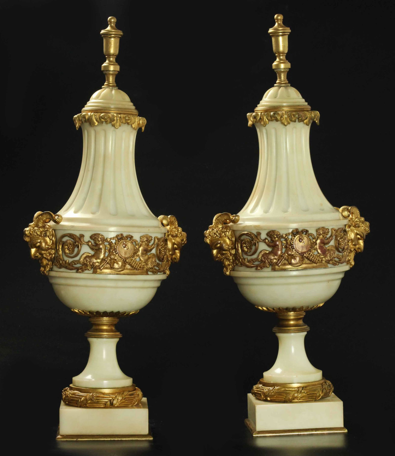 Pair 19th century Carrara marble and Dore bronze Urns (1 of 7)