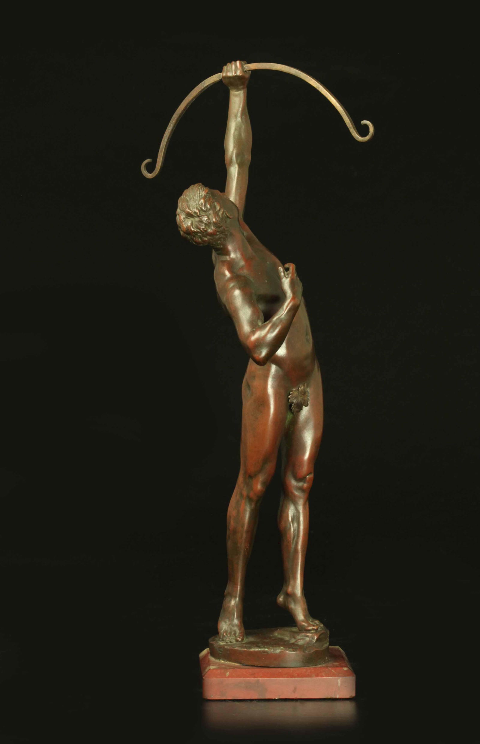 19th century patinated bronze sculpture on rouge marble base, signed (1 of 9)