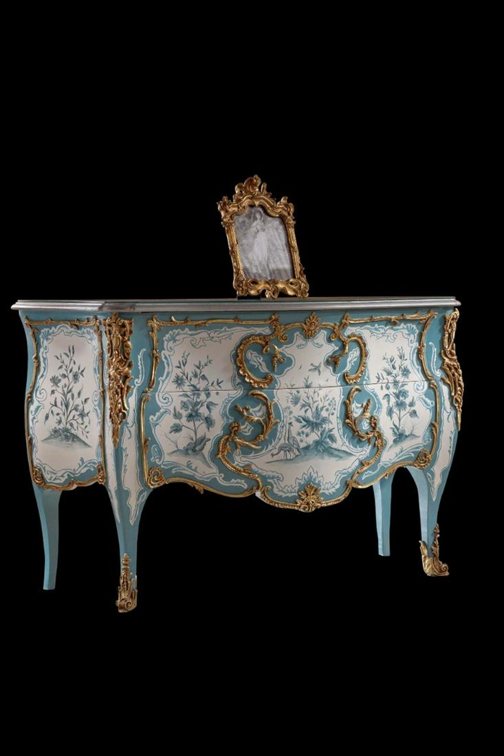 Louis 15 style hand painted two-drawer bronze mounted commode (1 of 3)