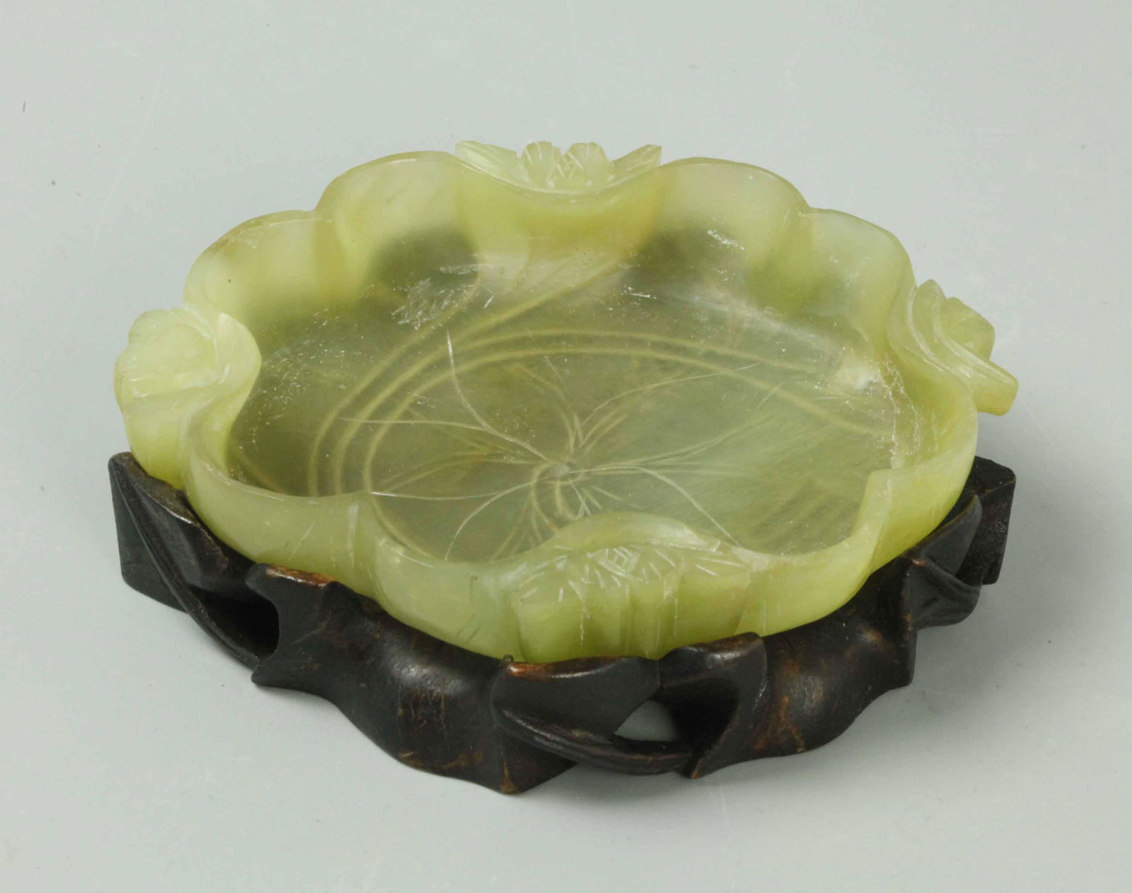 Antique Chinese jade plate with wood stand (1 of 4)
