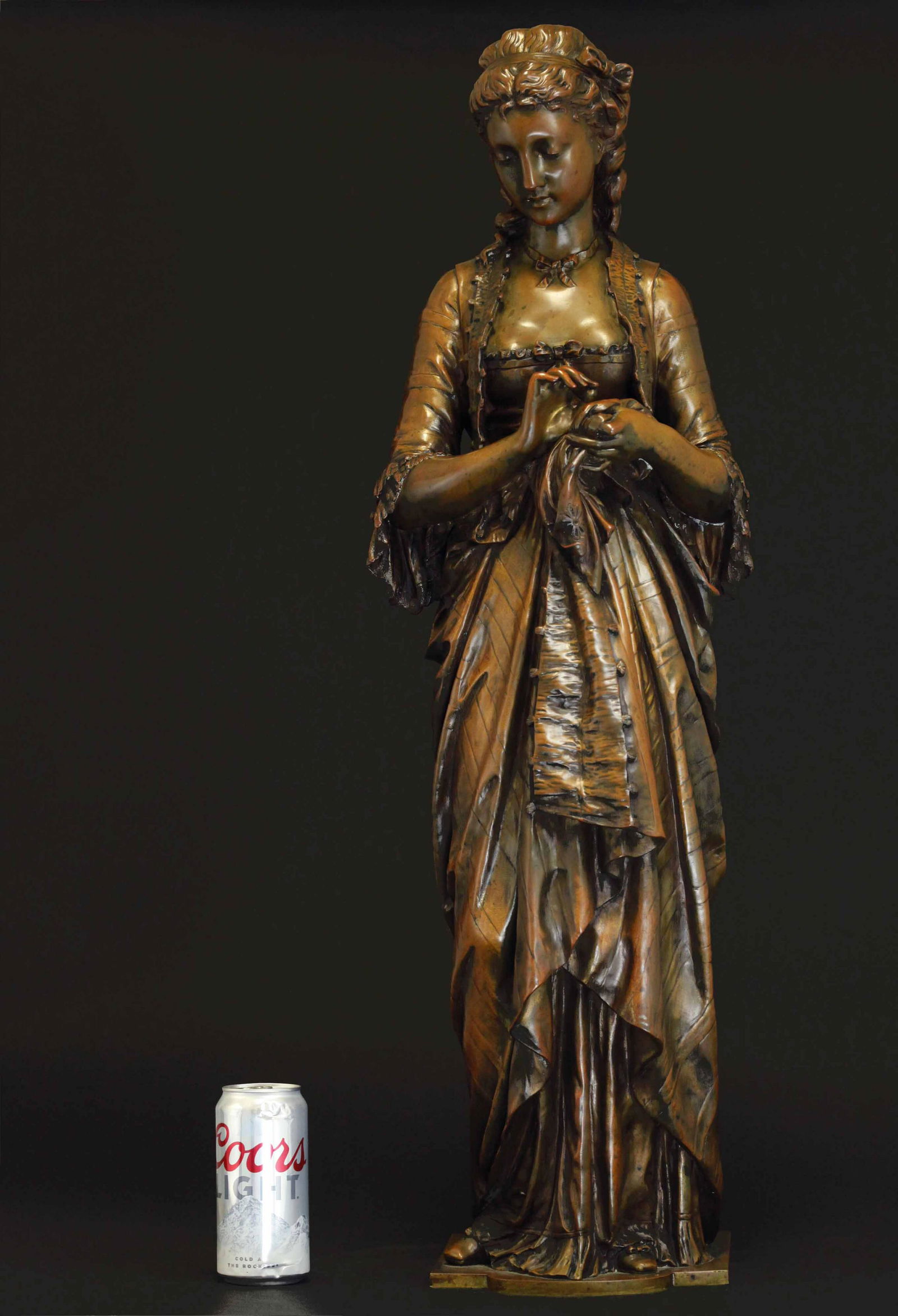 19th century bronze sculpture of elegant young woman in full length gown, signed "E.ALZELIN.SC." (1 of 11)