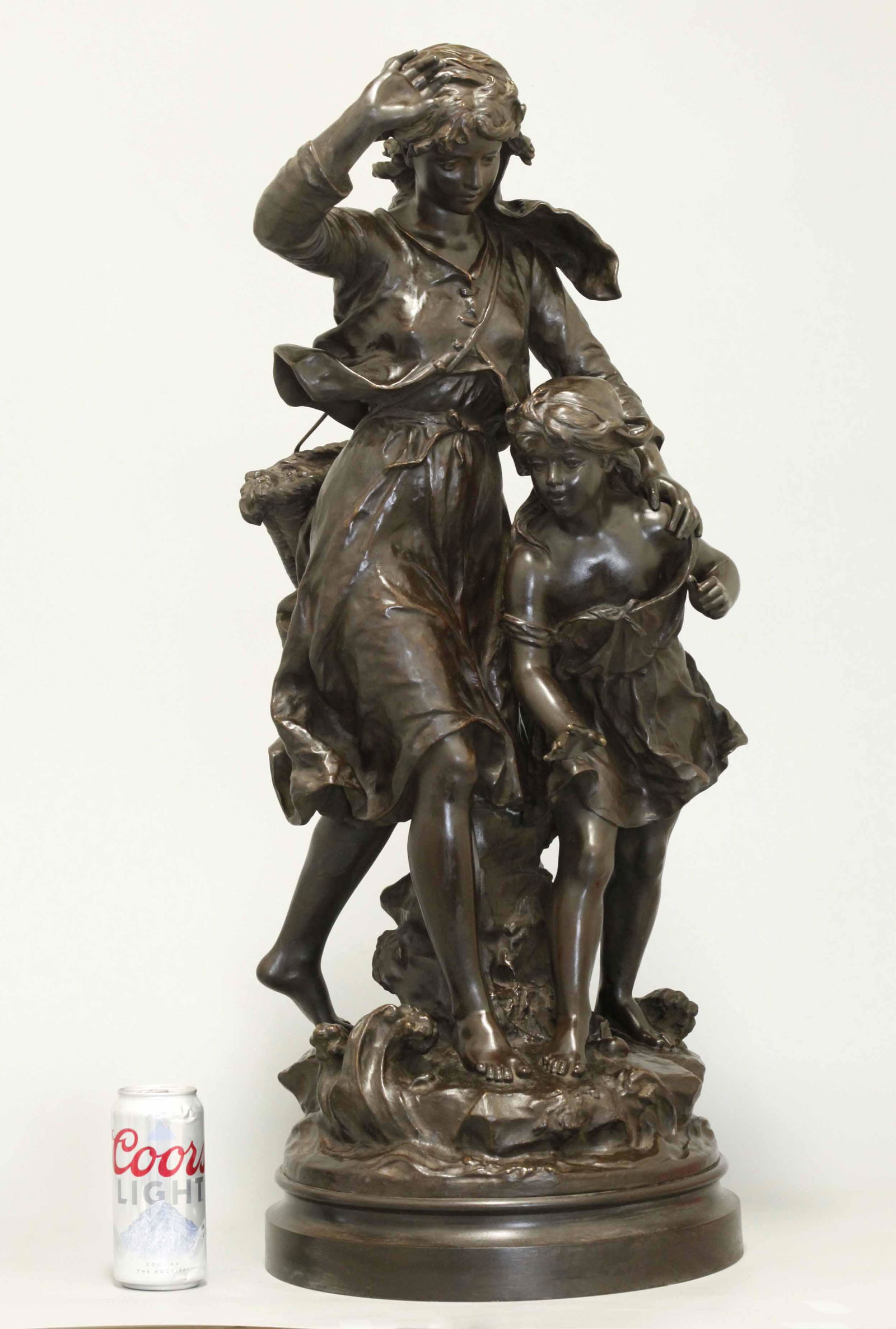 19 C large bronze sculpture of "The Gatherers", signed (1 of 8)