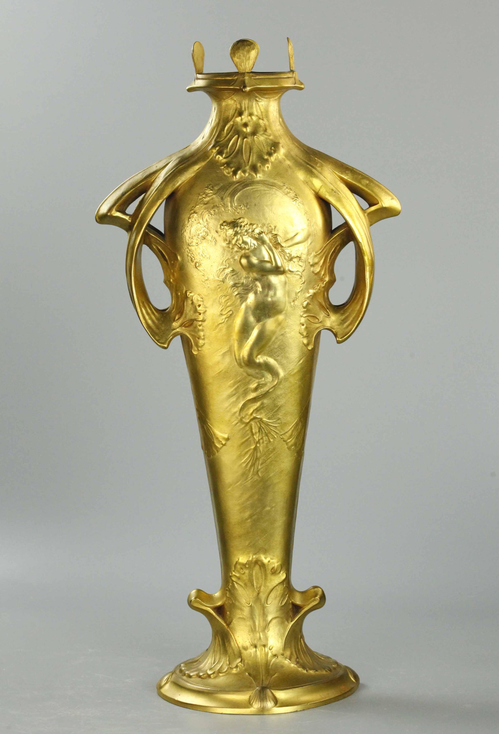 20th C Art Nouveau Dore bronze pretty vase by Jouant, signed: 20th century Art Nouveau Dore bronze pretty vase by Jouant, signed, foundry marked EUG.BLOT PARIS, very good condition, H: 24.25 inches, W: 11.25 inches, D: 7.5 inches