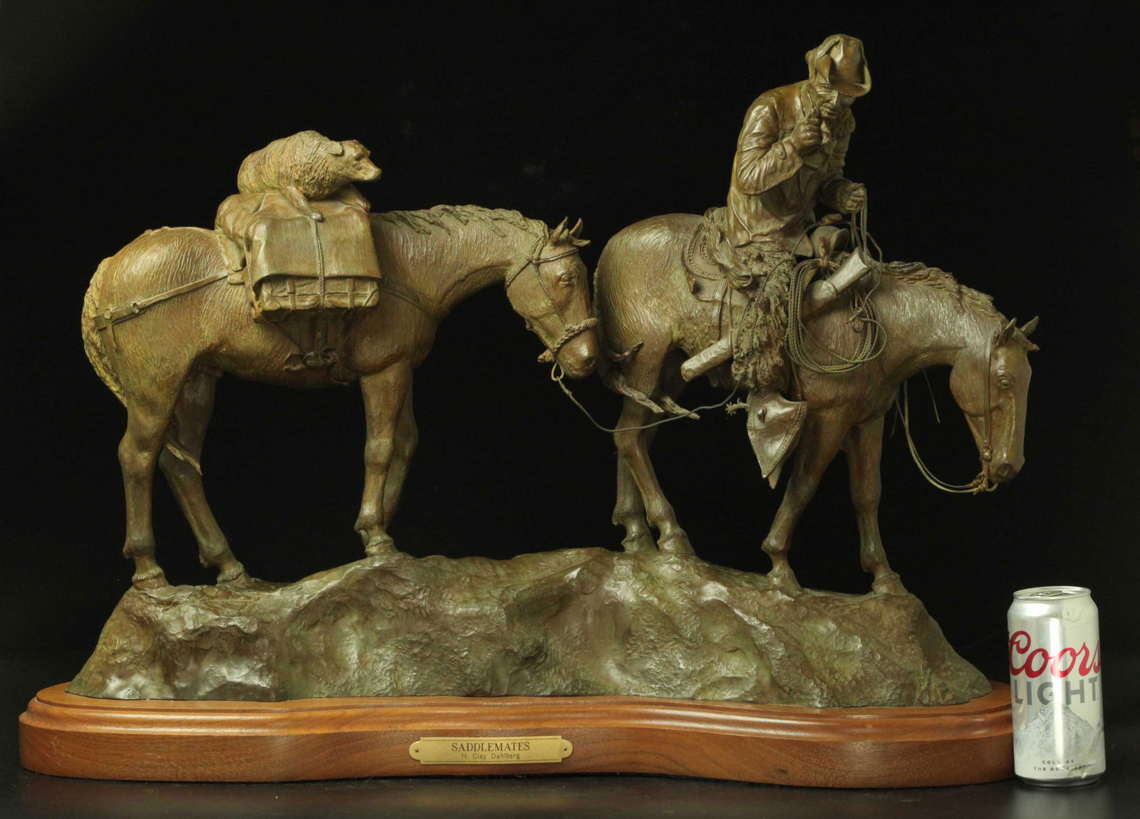 Bronze sculpture on wood base, SADDLEMATES by H. Clay Dahlberg (1946 - ),  signed (1 of 7)