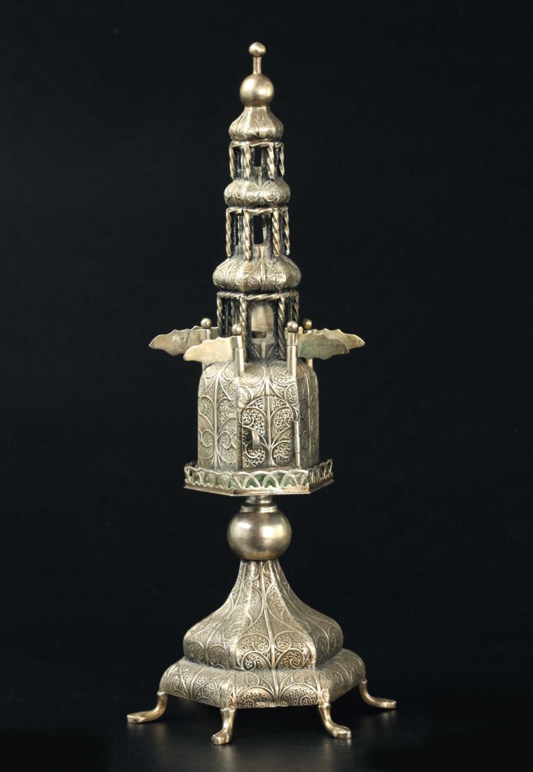 19th century large Judaica silver spice tower, marked (1 of 7)