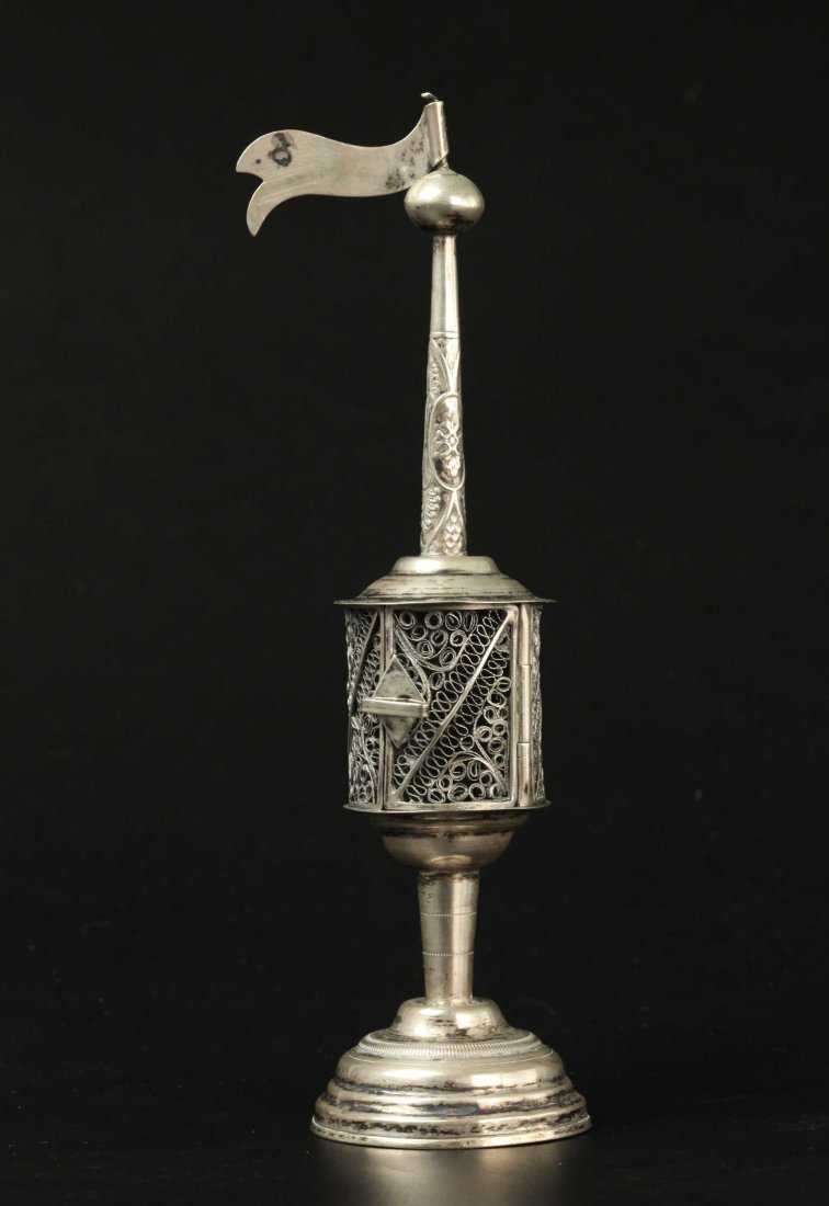 19th century Judaica silver spice tower, marked (1 of 5)