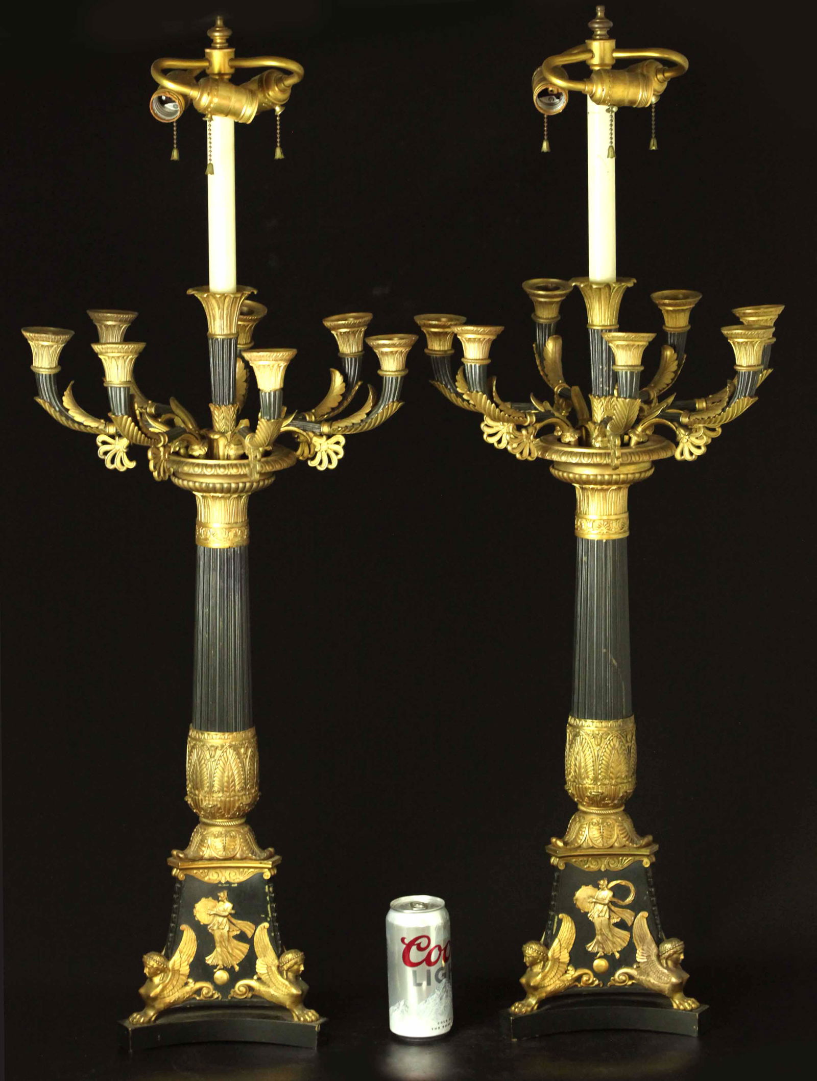 Pair of large 19th century 1st empire patinated and Dore bronze candelabras (1 of 5)
