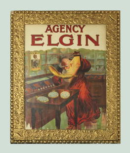 Early Vintage Advertising Elgin Watch Company Poster: Early Vintage Advertising Elgin Watch Company Poster. Dimensions: Frame Measure 31" X 25"; Sign 24 1/2"; X 18 1/2";