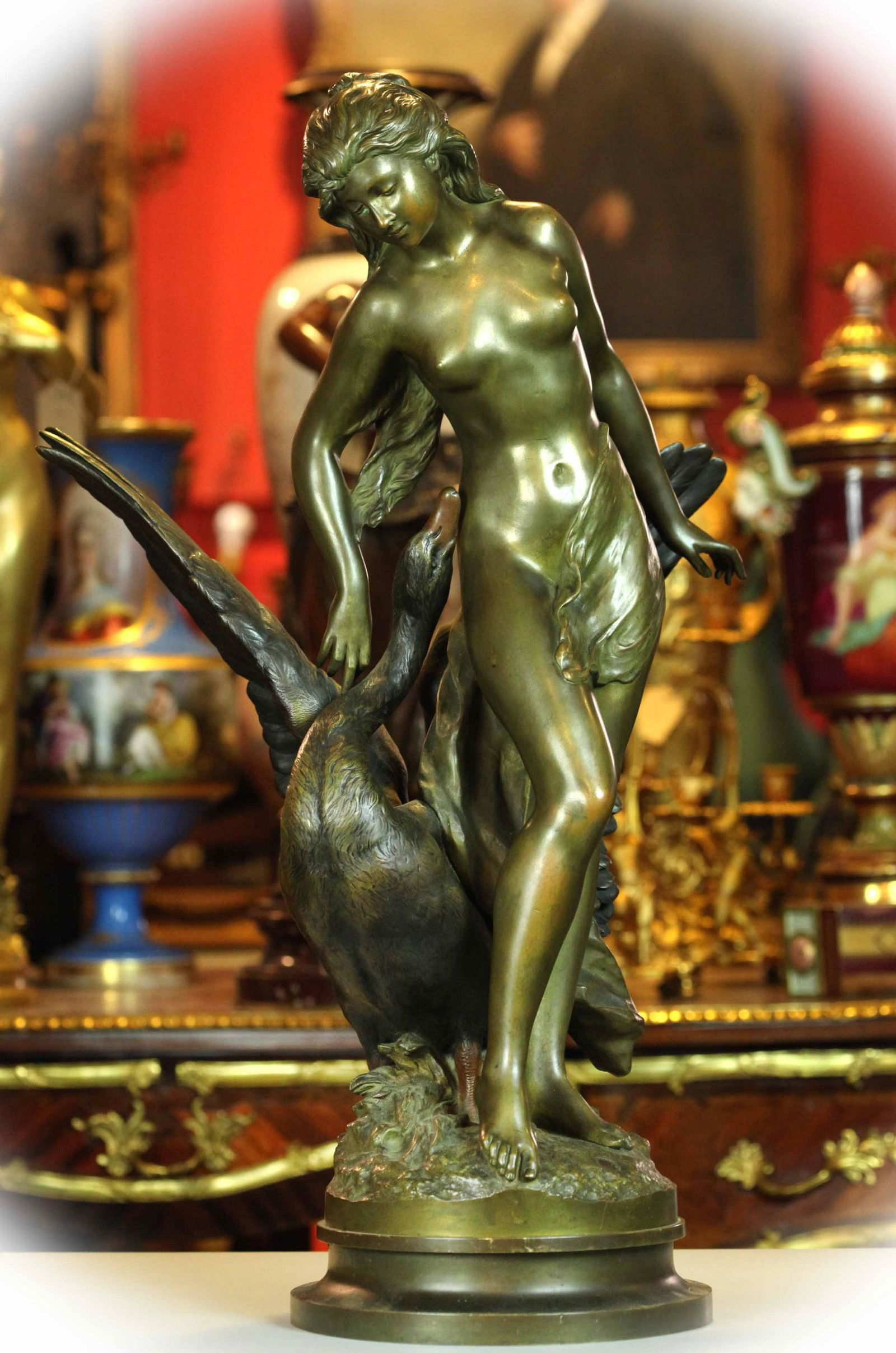 19th century Bronze Statue of Leda and the swan, by Math. Moreau (1 of 10)