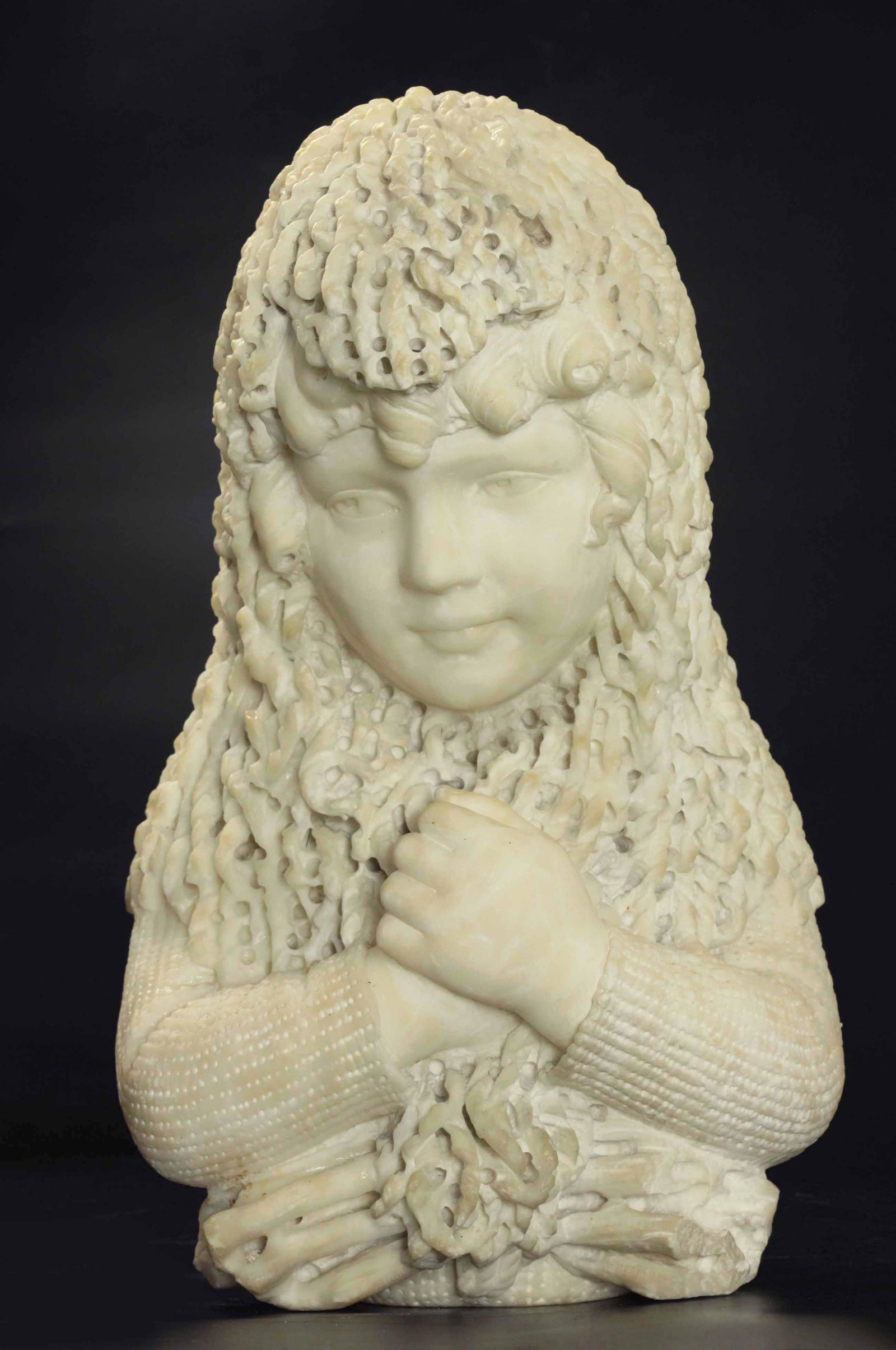 19th century carved alabaster bust of a young girl (1 of 8)