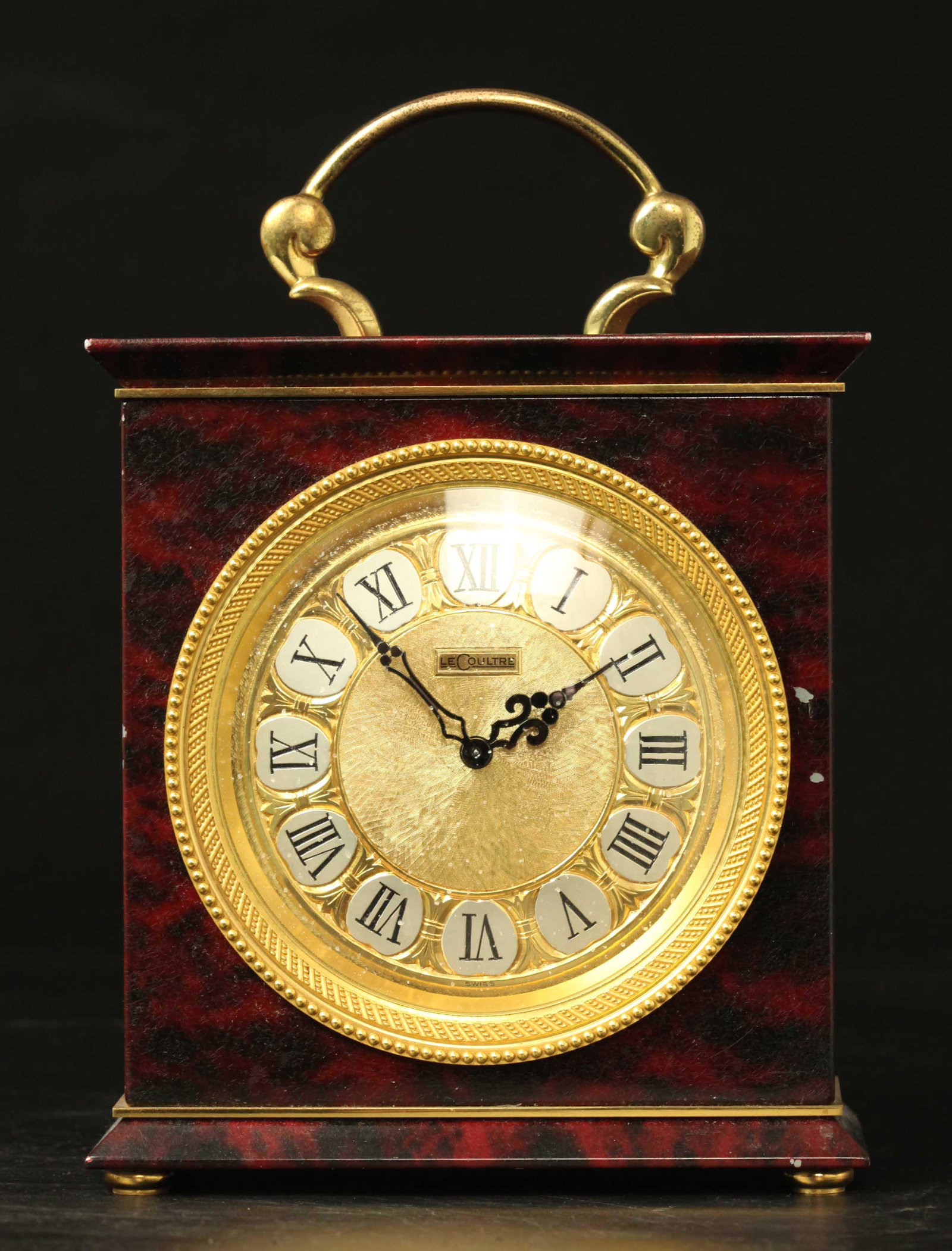 Holly wood regency style mantel clock by Lecoultre, Swiss. Signed: Holly wood regency style mantel clock by Lecoultre, Swiss. signed. very good quality, working condition, W: 6.5 inches, H: 9 inches