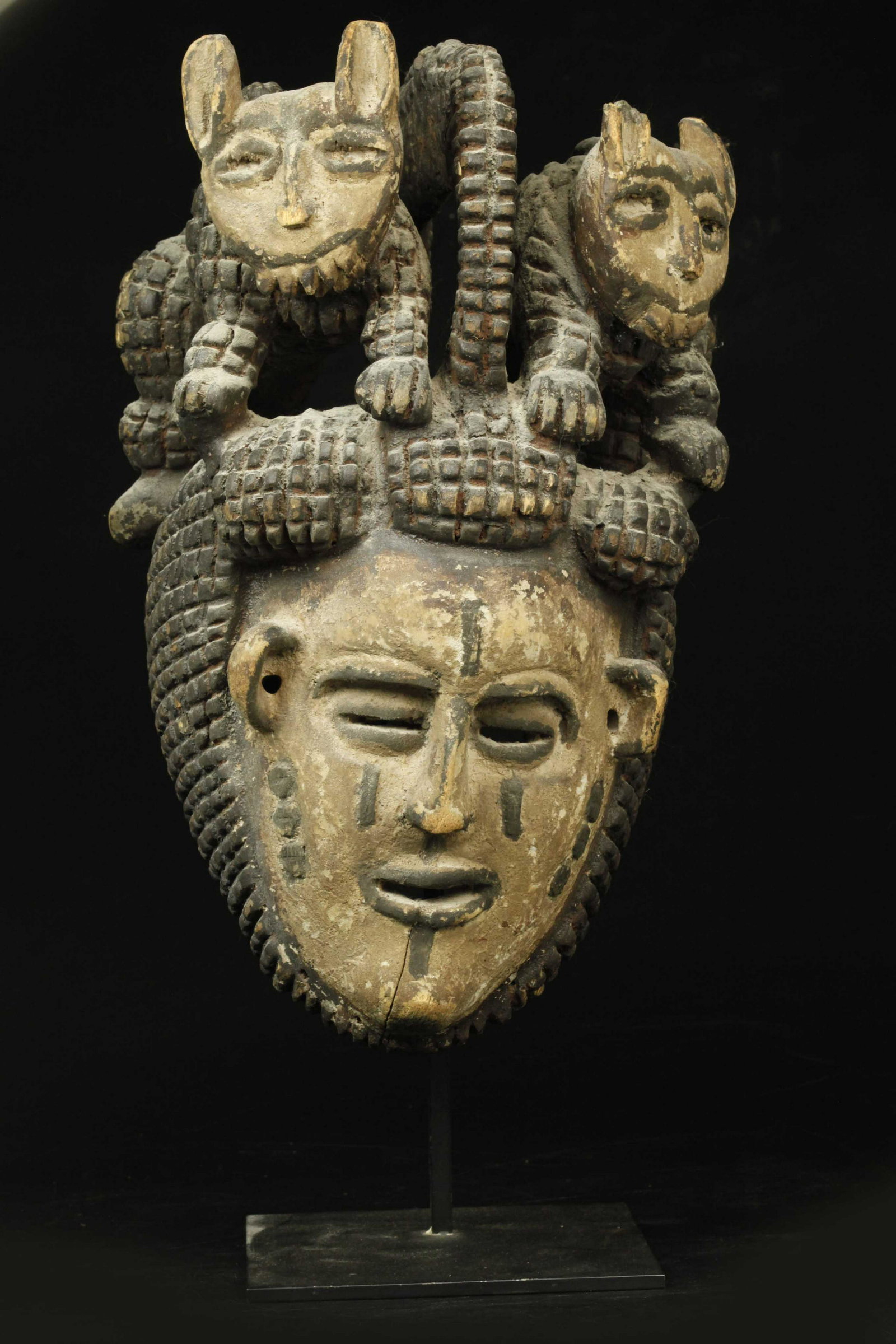 Antique African wood mask: Antique African wood mask, from private collection, W: 11 inches, H: 21 inches, D: 12 inches