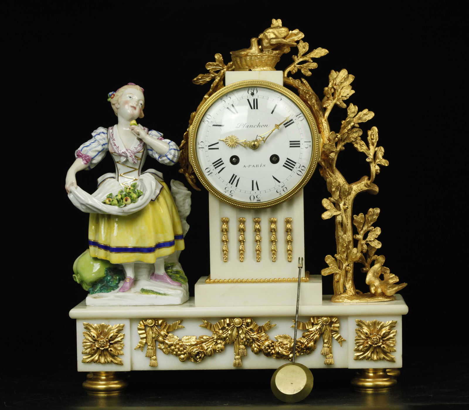 19th century French Dore bronze, Carrara marble , and pocerlain mantel clock (1 of 7)