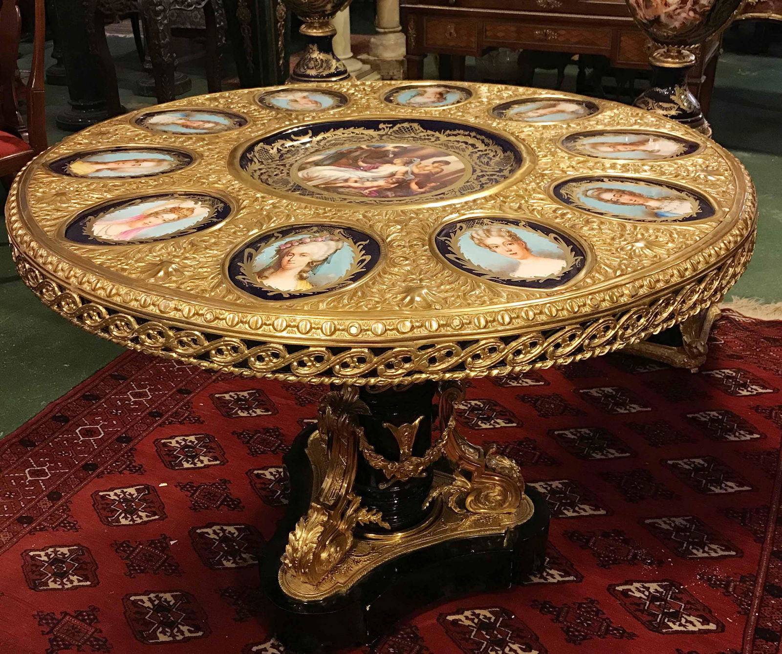 Napoleon lll gilt bronze mounted Ebonized wood with Sevres Style porcelain mounted center table (1 of 5)