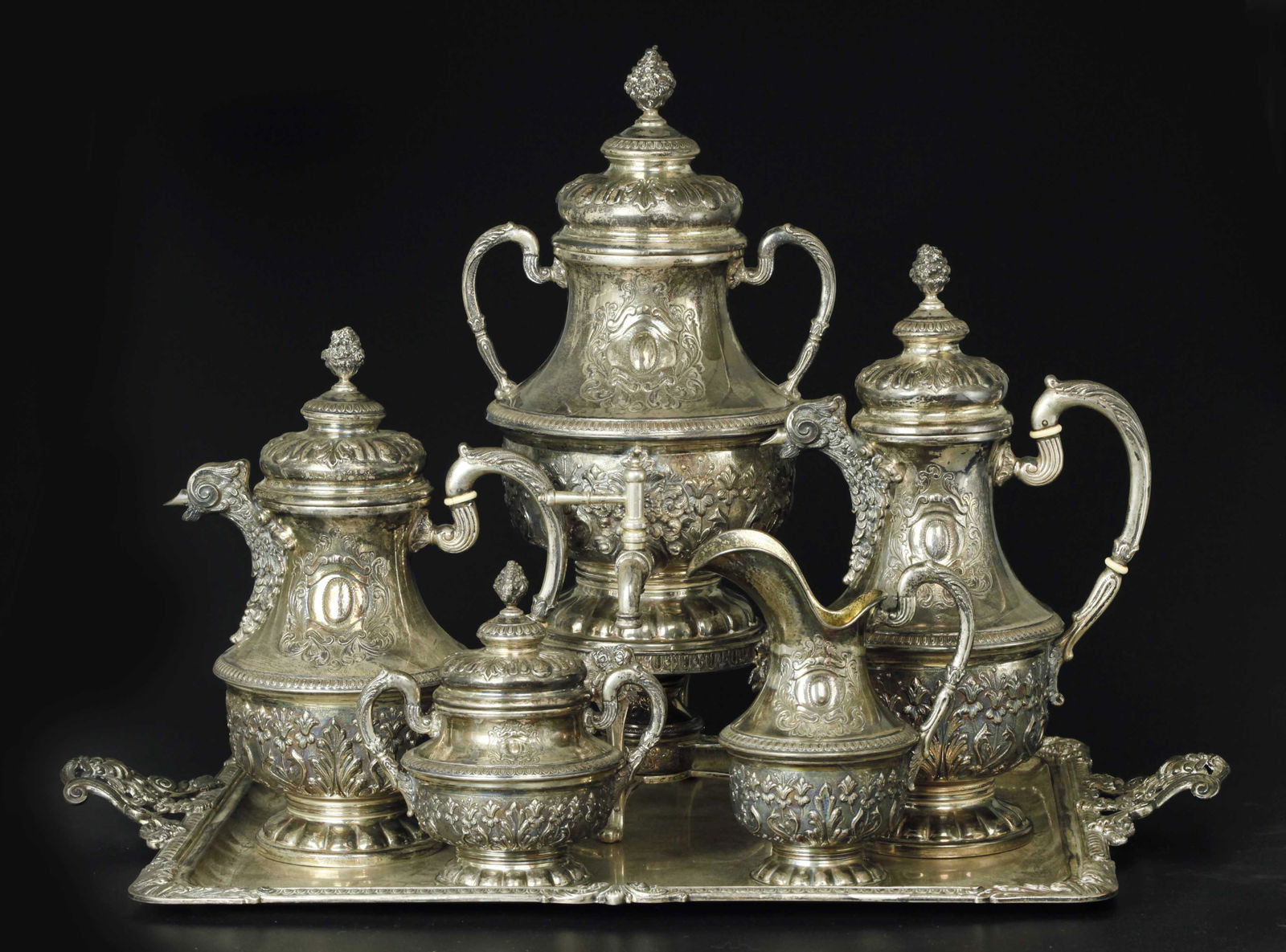 Antique Italain large and rare sterling silver tea/ coffee set by Grand, 6 pieces. marked (1 of 17)