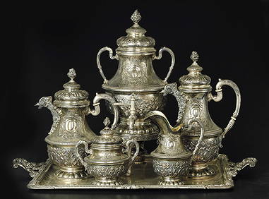 Antique Italain large and rare sterling silver tea/ coffee set by Grand, 6 pieces. marked (1 of 17)