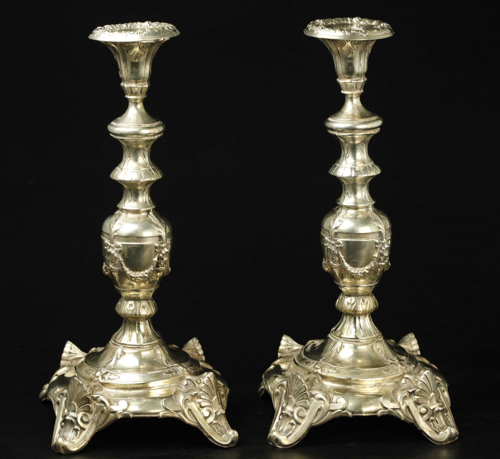 Pair of 19th century Polish silver candlesticks, marked (1 of 6)