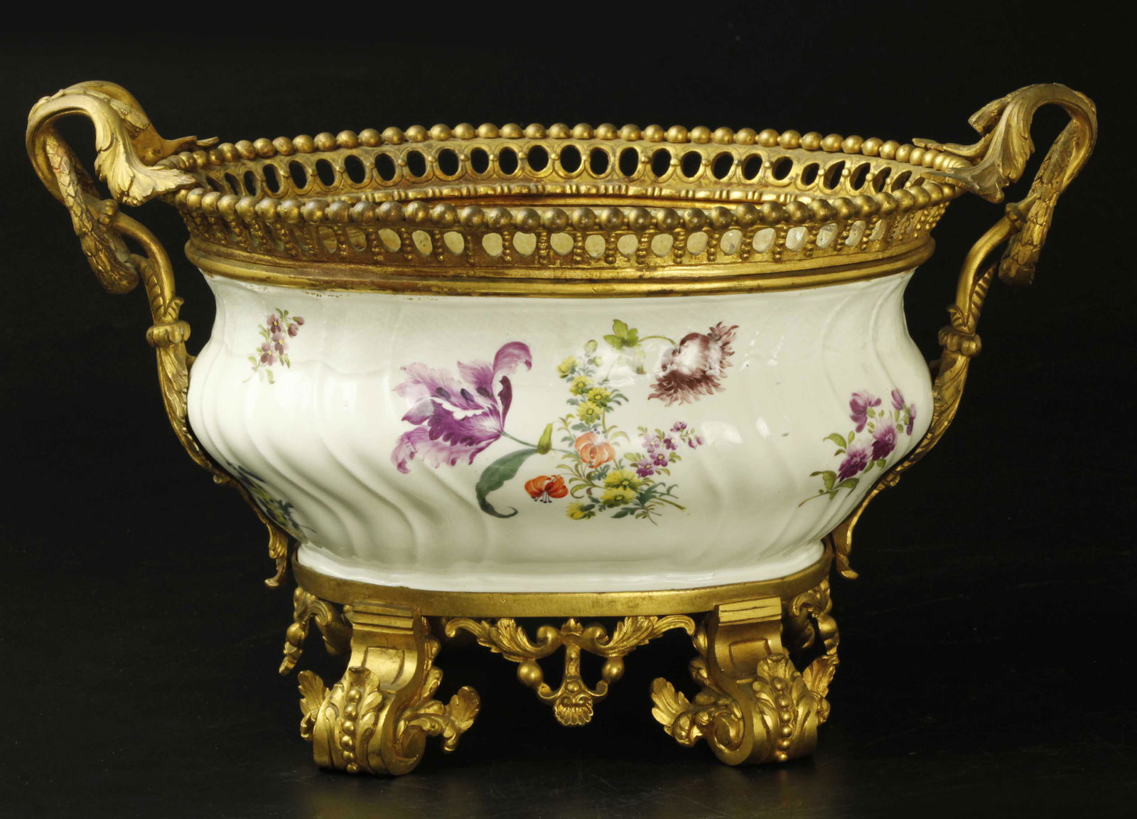 19th century large glazed ceramic and bronze plant container (1 of 6)