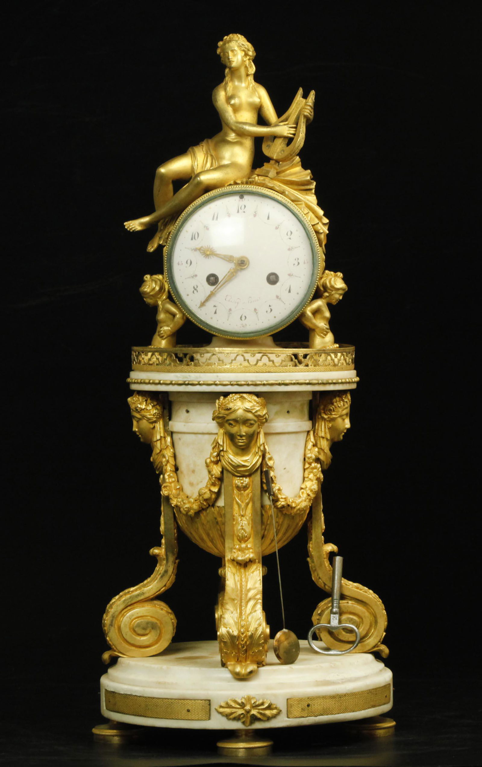 18th century French figural Dore bronze and Carrara marble mantle clock (1 of 9)
