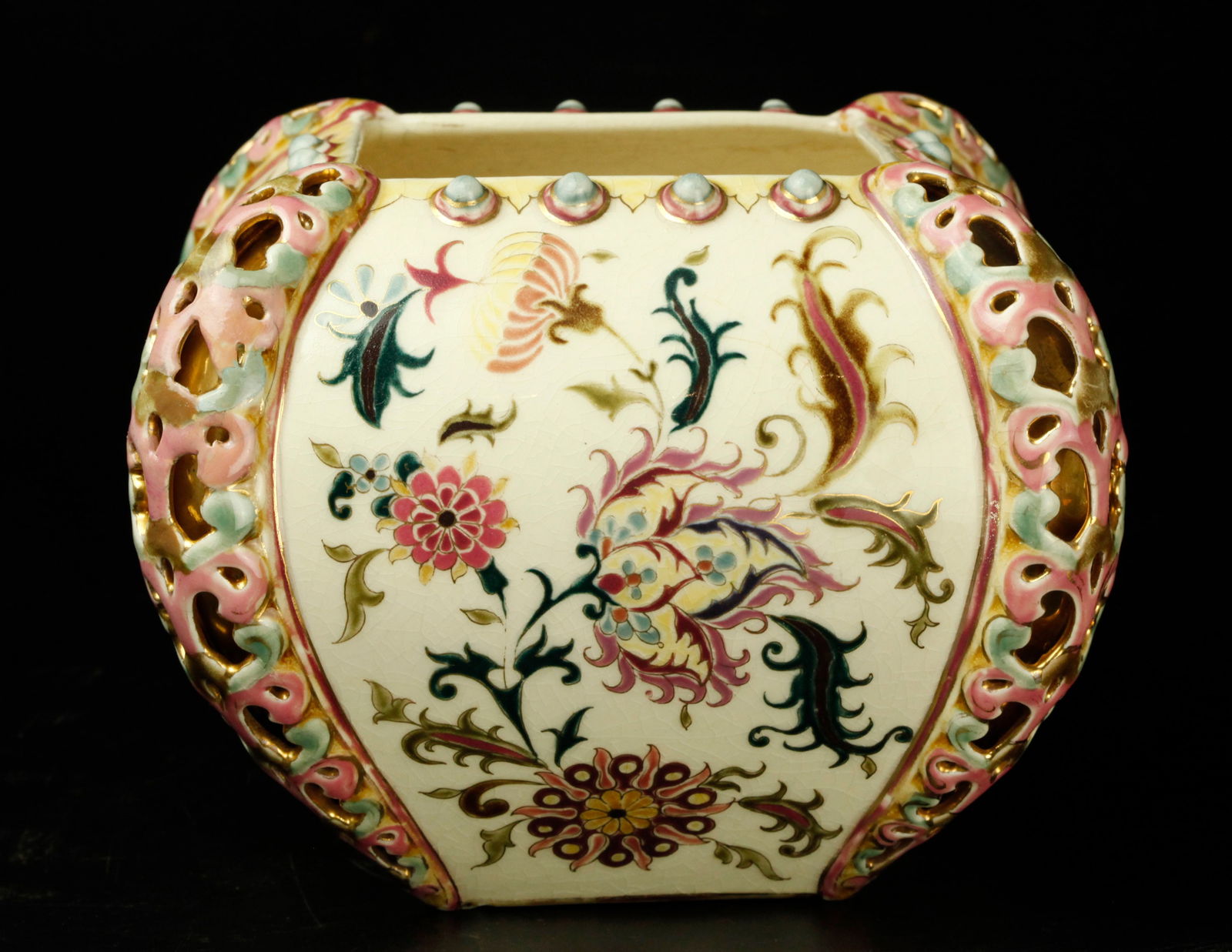 Early 20th century Zsolnay Hungary multicolored floral porcelain vase (1 of 6)