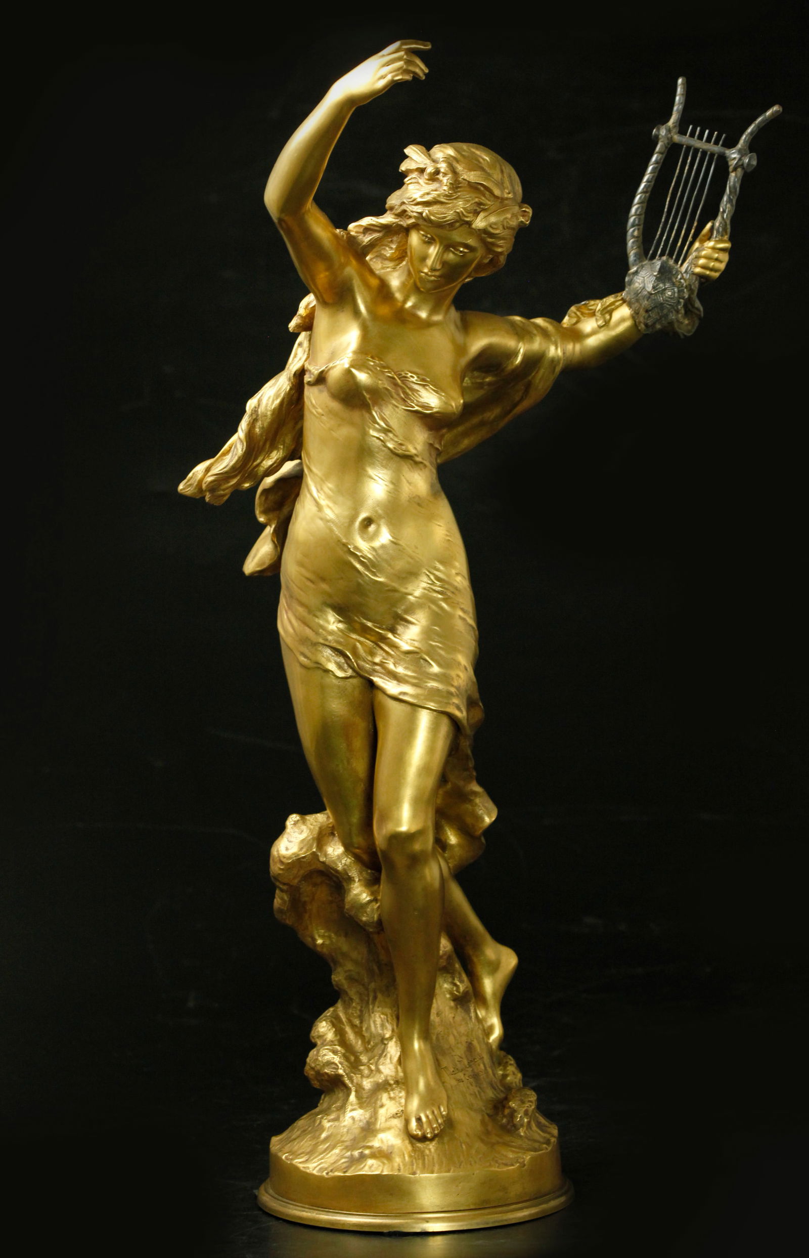Antique Dore bronze figure of Danseuse a La Lyre by Mathurin Moreau, signed (1 of 11)