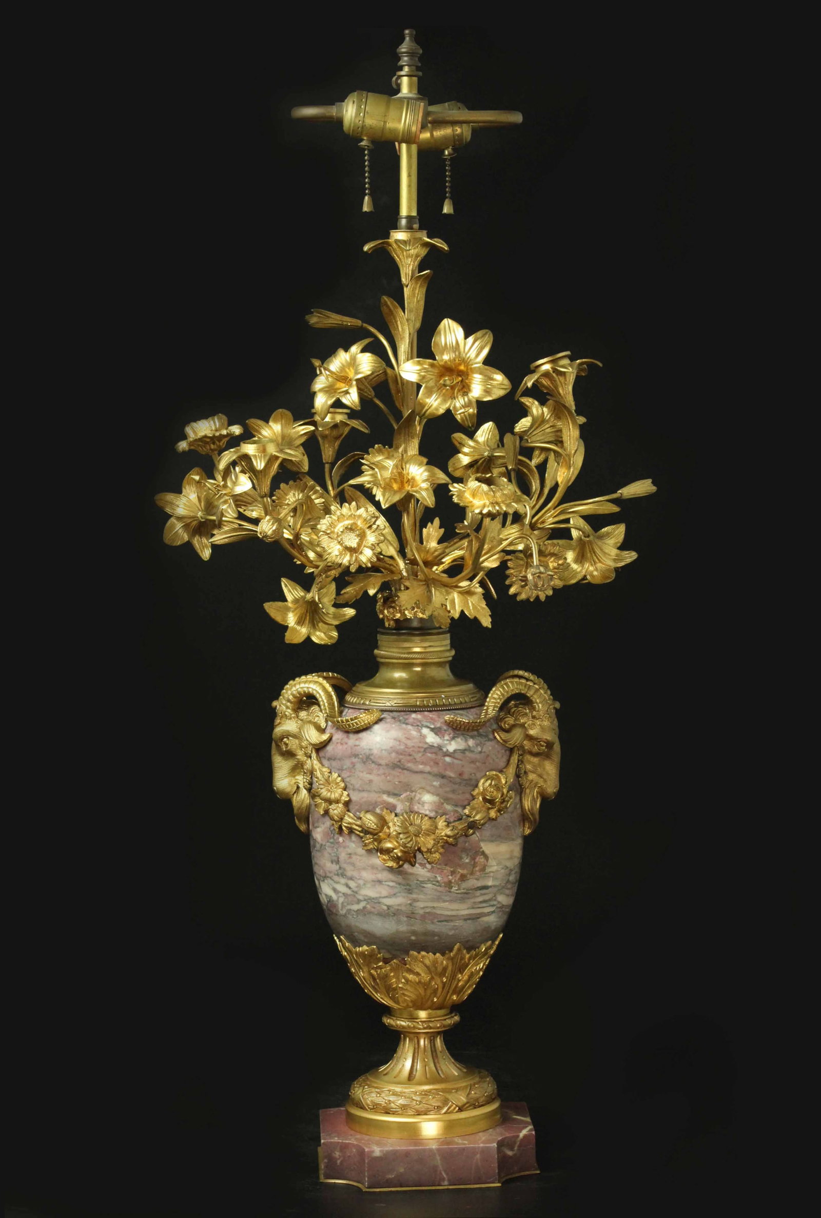 Large 19th century Dore bronze and rouge marble candelabra,: Large 19th century Dore bronze and rouge marble candelabra, W: 15.5 inches, H: 33.5 inches, D:12.5 inches