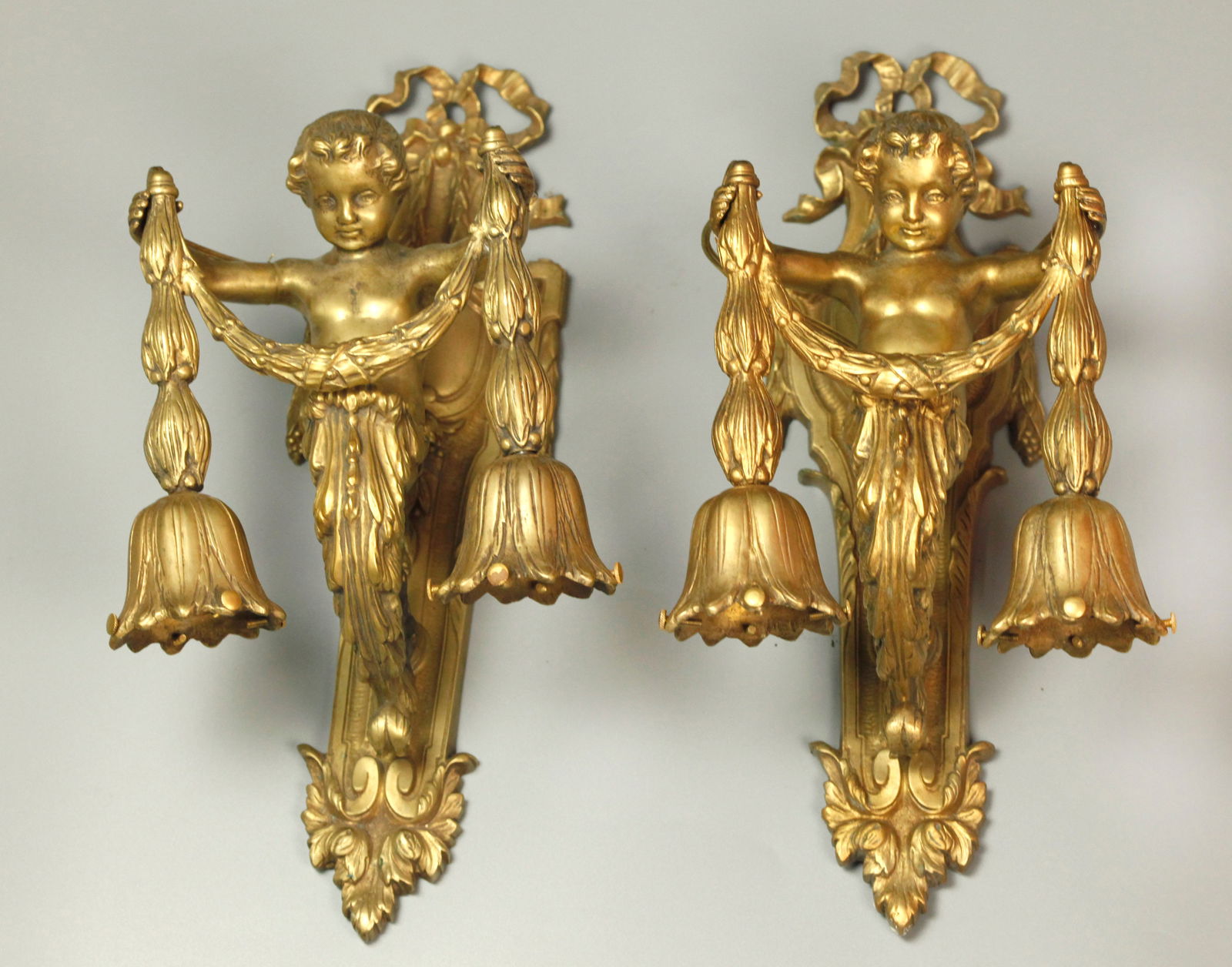 Pair of large antique French bronze figural wall sconces (1 of 6)