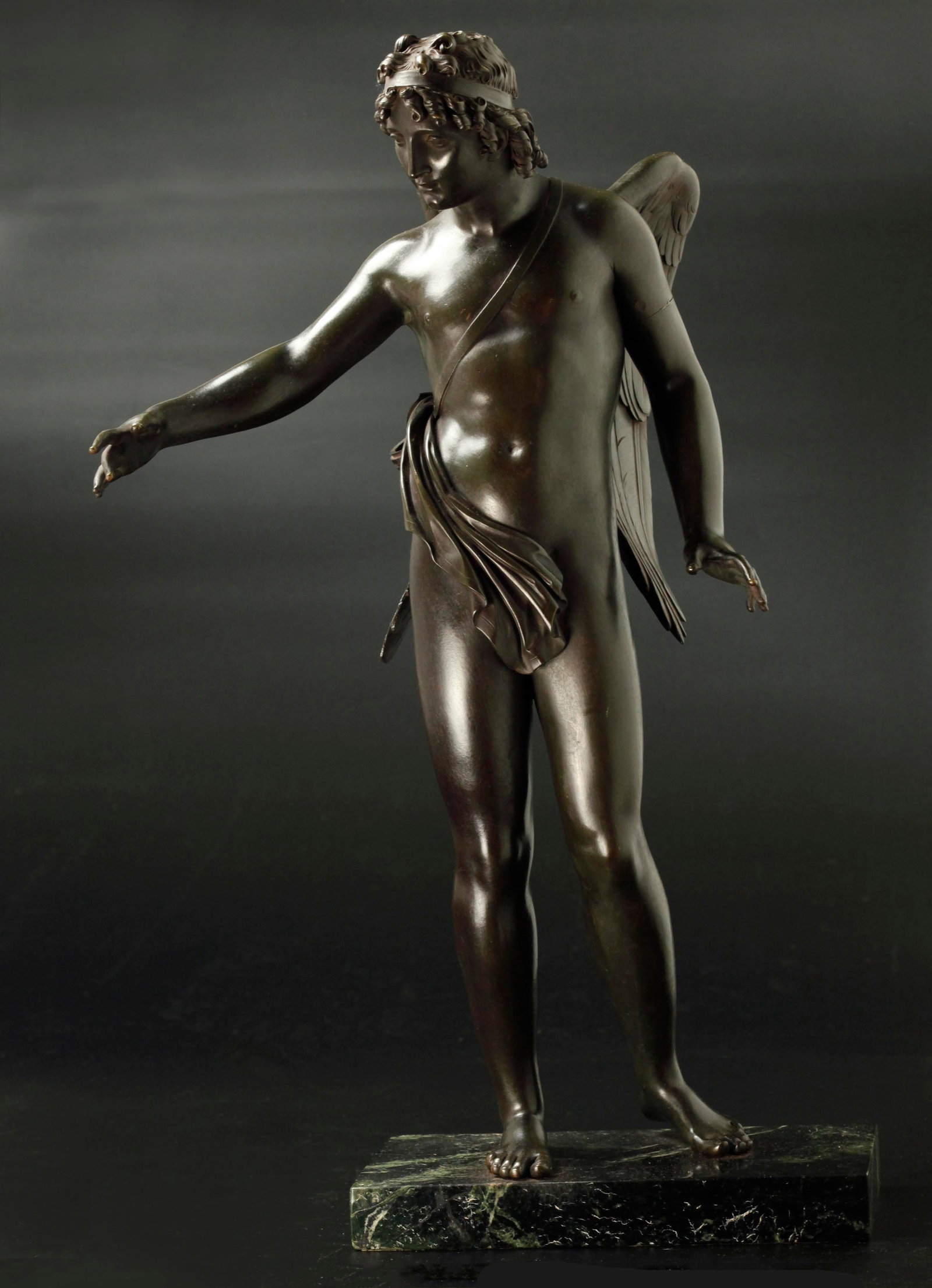 18th century bronze cupid angel statue standing on marble base (1 of 8)